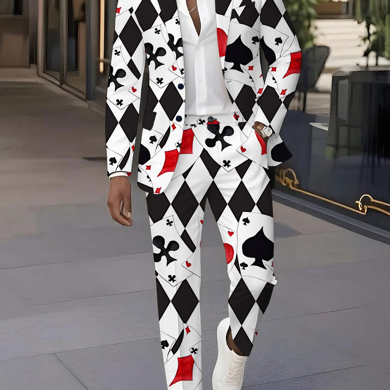 TEMU Suit And Trousers Combination Men's Suit Set, Trendy Print Blazer And Pants 2pcs Outfit, Suit For Formal Events, Weddings, Parties, Christmas,
