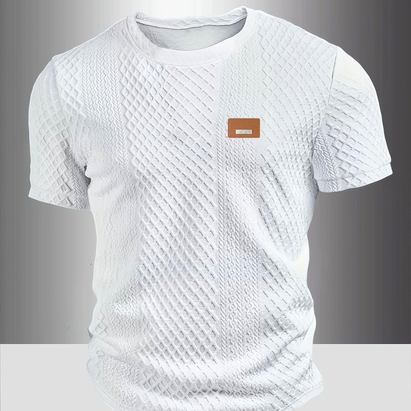 TEMU Men's Textured Fabric Crew Neck Short Sleeve T-shirt, Summer Casual Vacation Wear