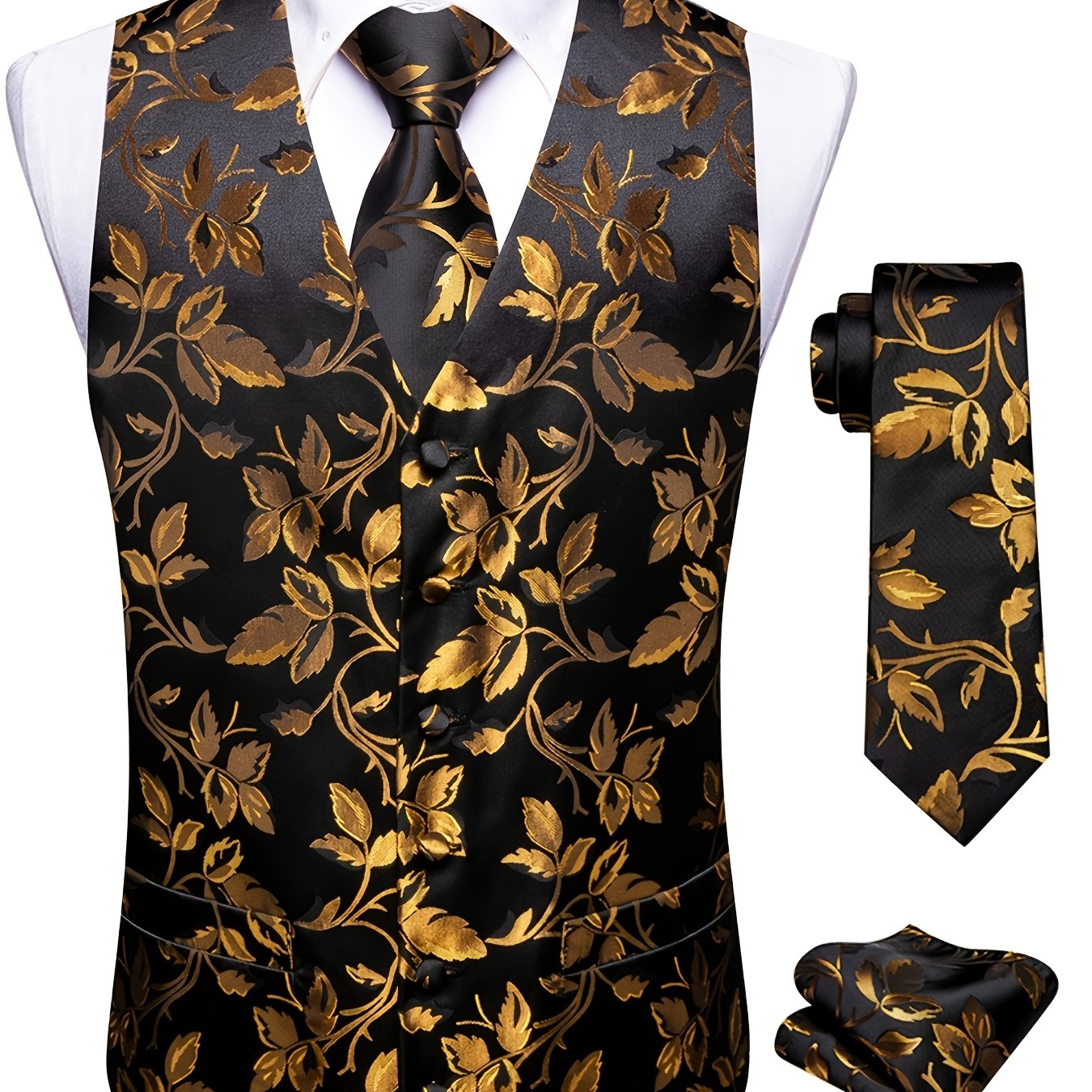 Image of Retro Paisley Vest Gilet Mens Black Golden Vest Casual Loose Sleeveless Fashion Waistcoat - S-xxxl