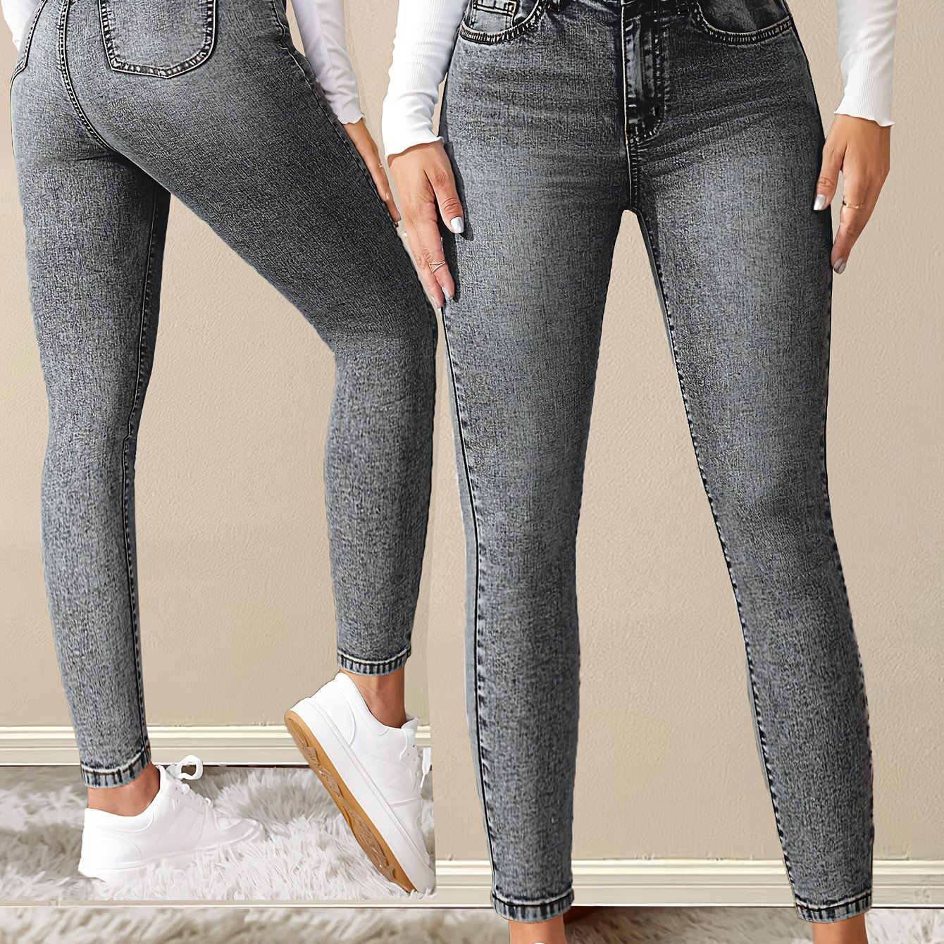 Gray Fried Snowflake Fashion Slim-fitting Leggings Denim Jeans