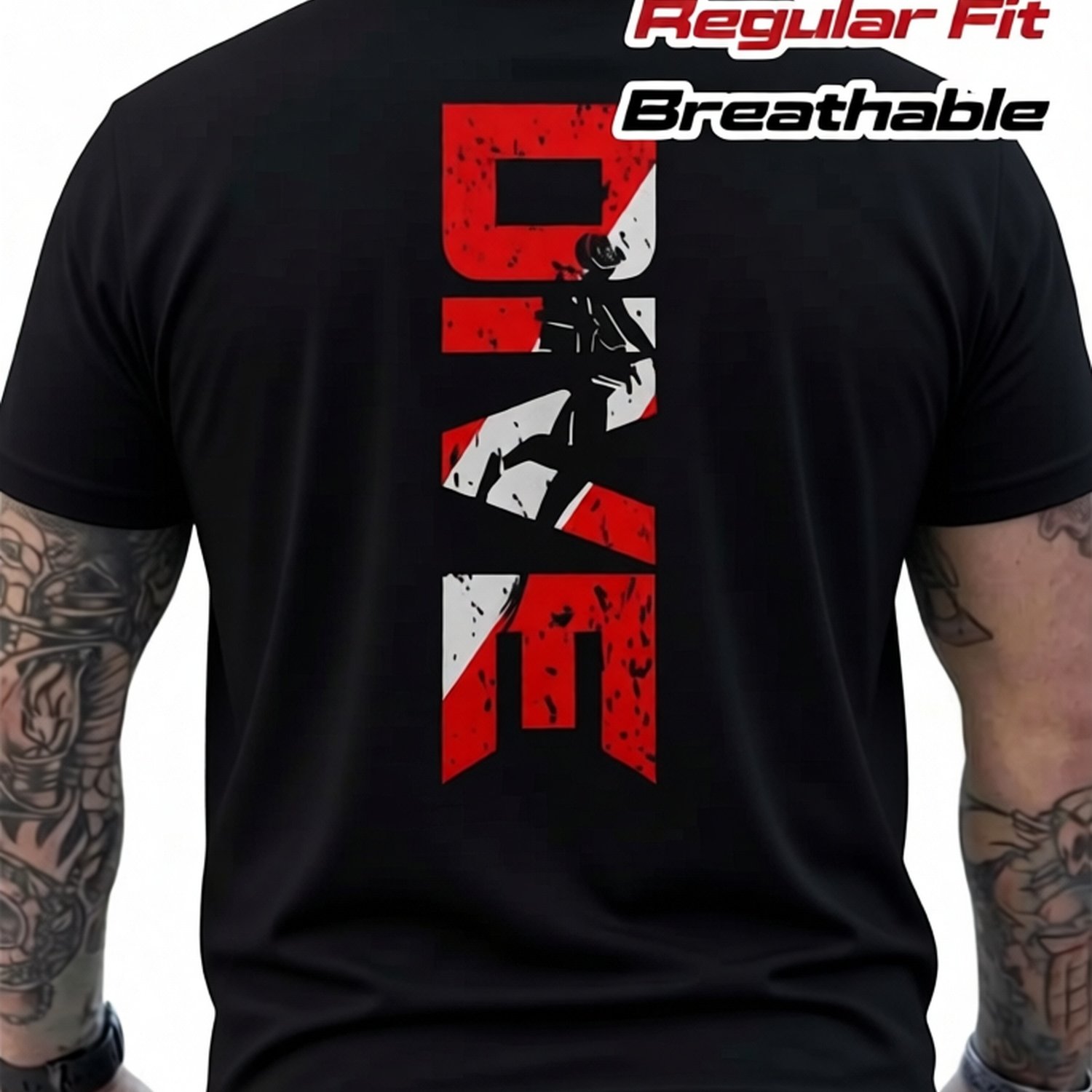Image of Men's Underwater Diver Graphic Tee - 100% Breathable Streetwear Shirt Featuring A Diver Design, Regular Fit Short Sleeve For Casual Dive-themed Attire, Diving Gear, Dive Clothing, Street Style