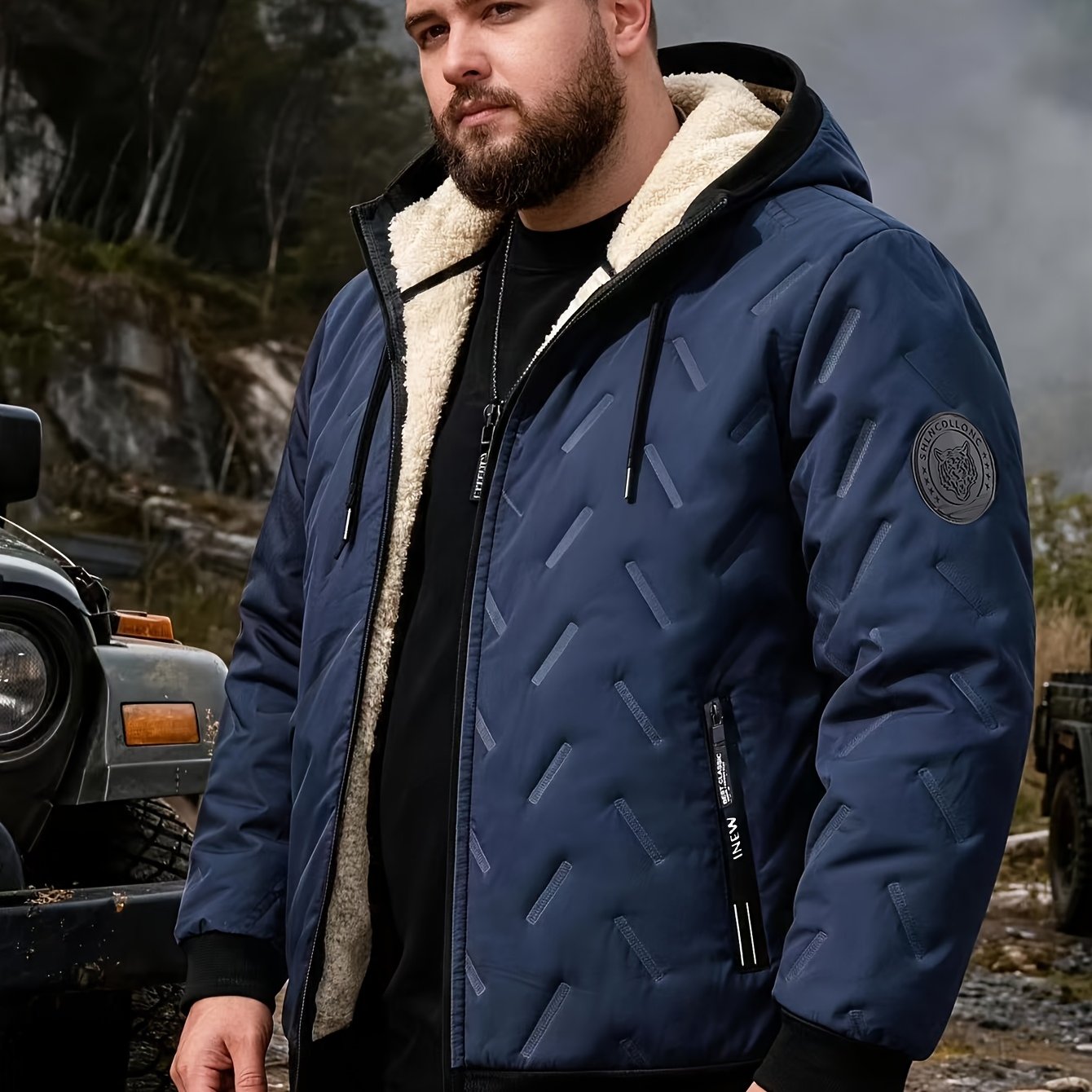 TEMU Plus Size Men's Clothing, Hooded Jacket Cold Weather Casual Outdoor Large Fleece Coat, Winter Warm Loose Top For Men