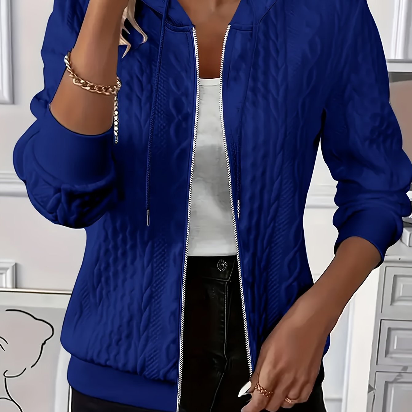E-shop Quanquan Herbst Neue Damen Einfarbig Lässige Vielseitige Jacke Pullover Langarm Zip-Up Kapuzenpullover Oberbekleidung Top