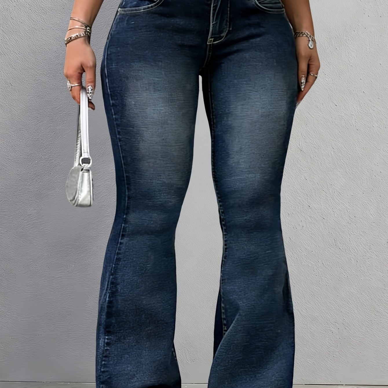 Plus Size Women Retro Elastic Fitted Flare Jeans, Versatile Cowgirl Rodeo