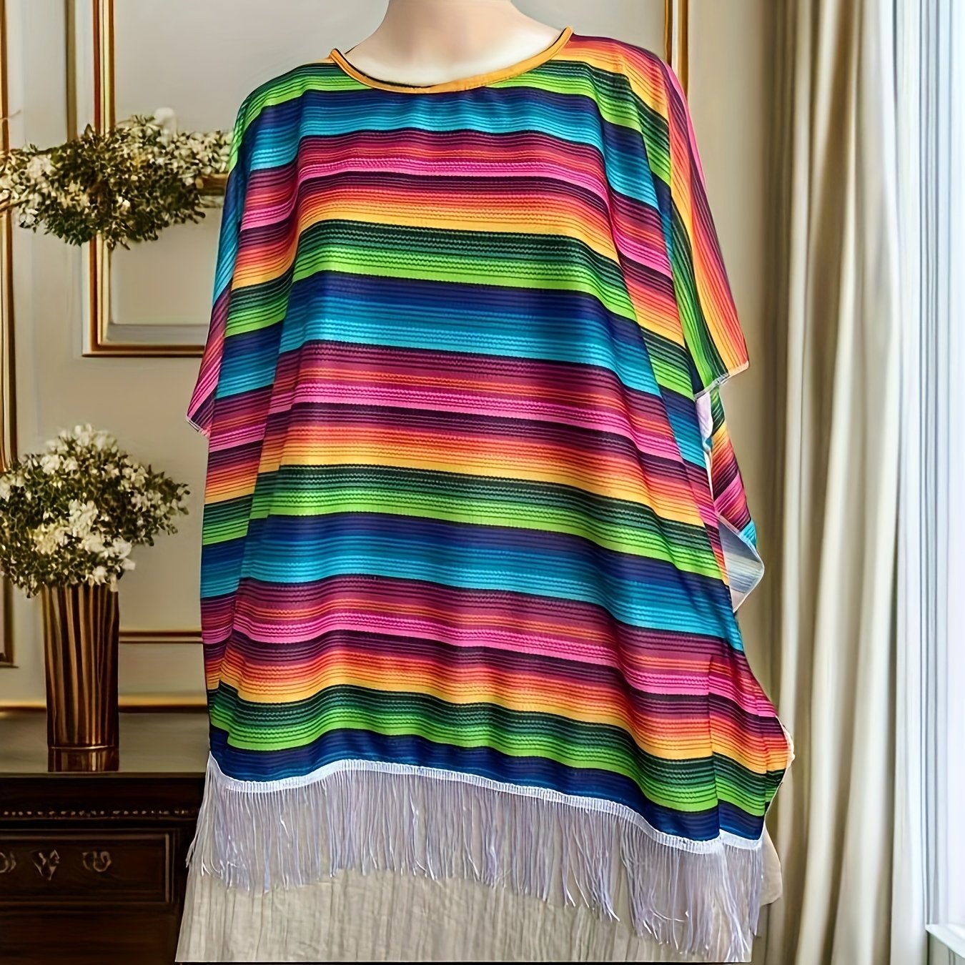 TEMU Factory Direct Halloween Mexican Shawl Ethnic Style Cape Cosplay Holiday Stage Performance Plus Size Role-playing Costume 98 X 150 Cm