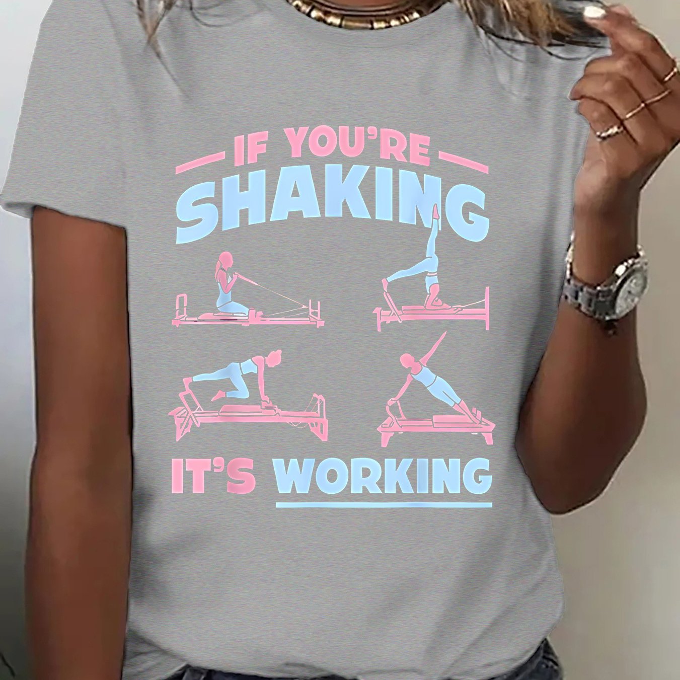 TEMU Pilates Gymnastics - A Stylish And Vibrant Sports T-shirt For Women With Prints - Comfortable Short-sleeve Top For