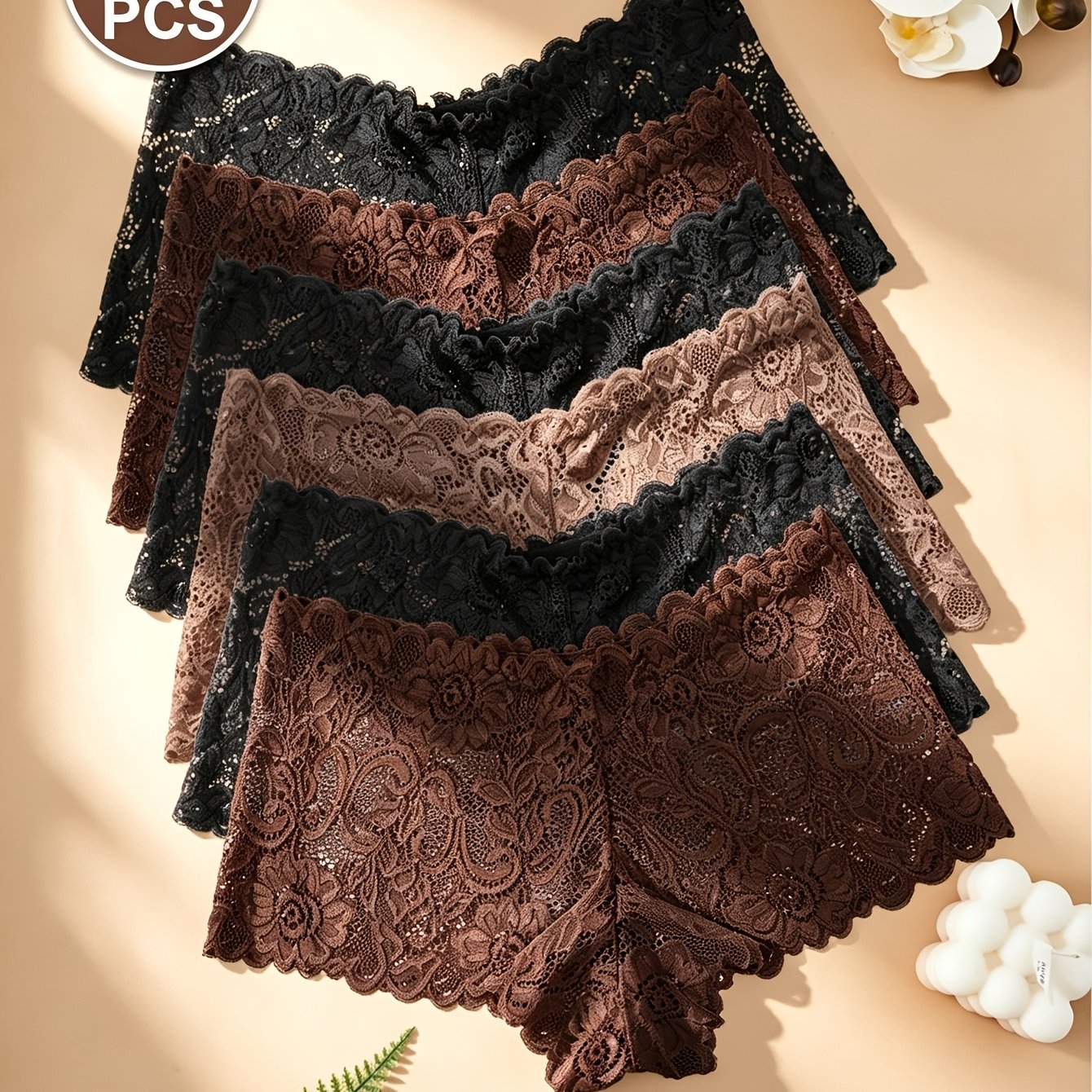 TEMU Lot de 6 culottes Yincoco pour femme en dentelle florale vintage - Culottes mi-taille douces et extensibles, non transparentes et -frottement,
