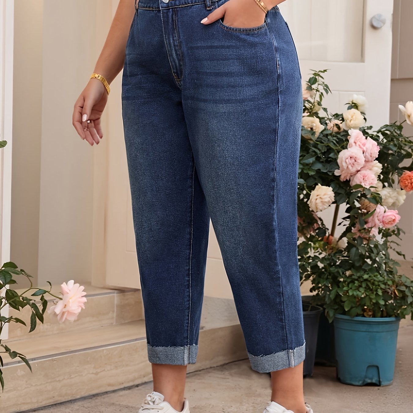 Image of 25 Autumn/winter Women's High-waist Stretch Slim Tapered 9-inch Jeans With Rolled Hem For Versatile Commuting