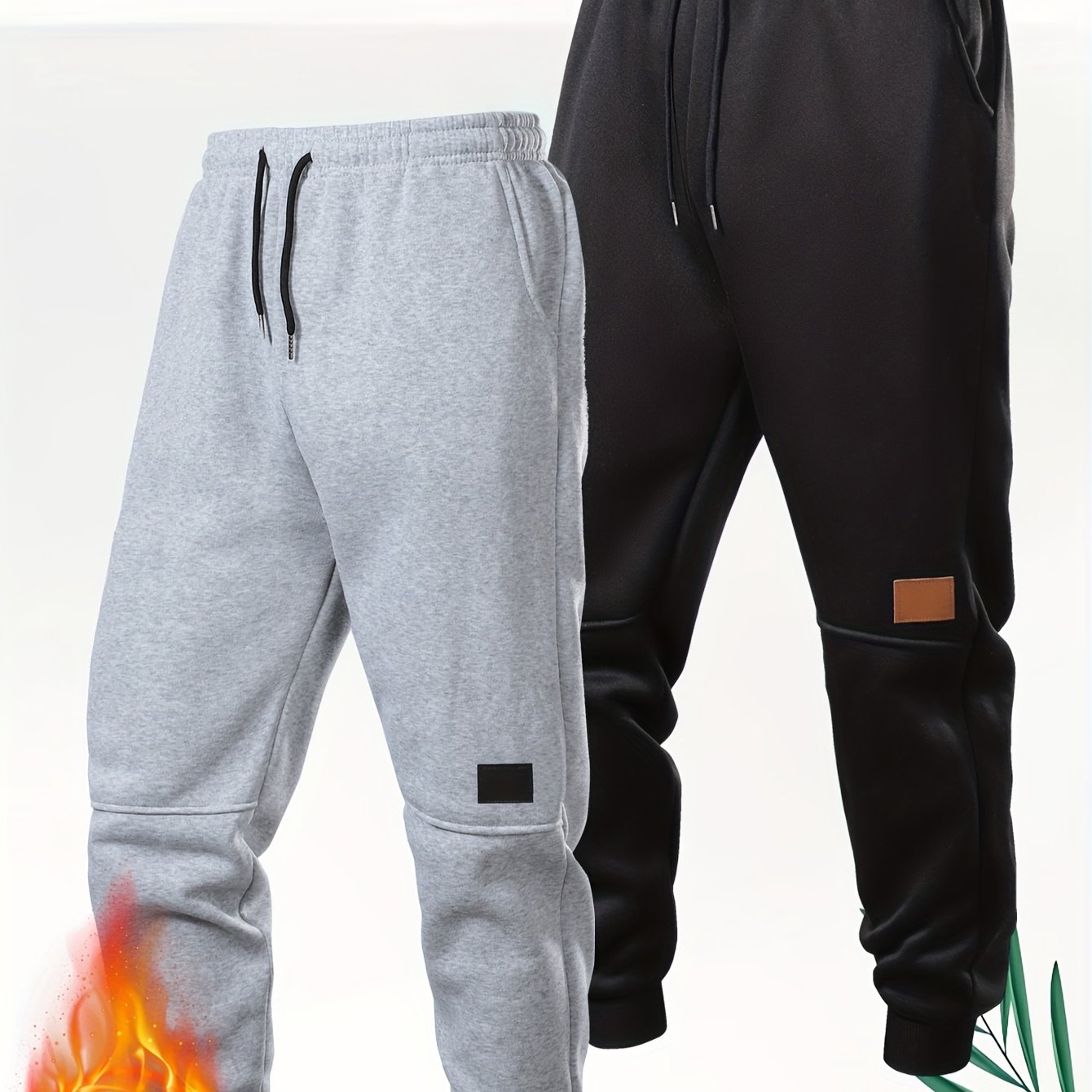 TEMU Geng Yuan Shi Products 2pcs Men's Easy Casual Sports Pants Fashionable And Versatile Fleece-lined Thickened Elastic Cuff Warm Pants