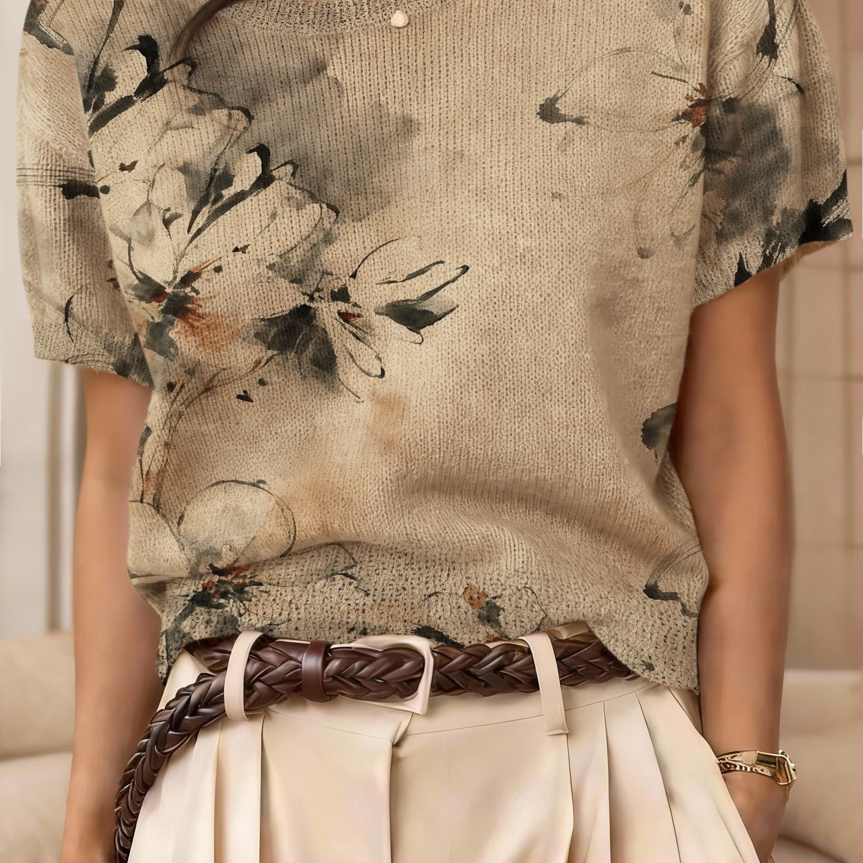 TEMU [lightweight Sweater] Breathable Short Sleeve Women's Short Sweater, With Atmosphere, Wearing Eastern Aesthetics, Gentle And High-end, Literary