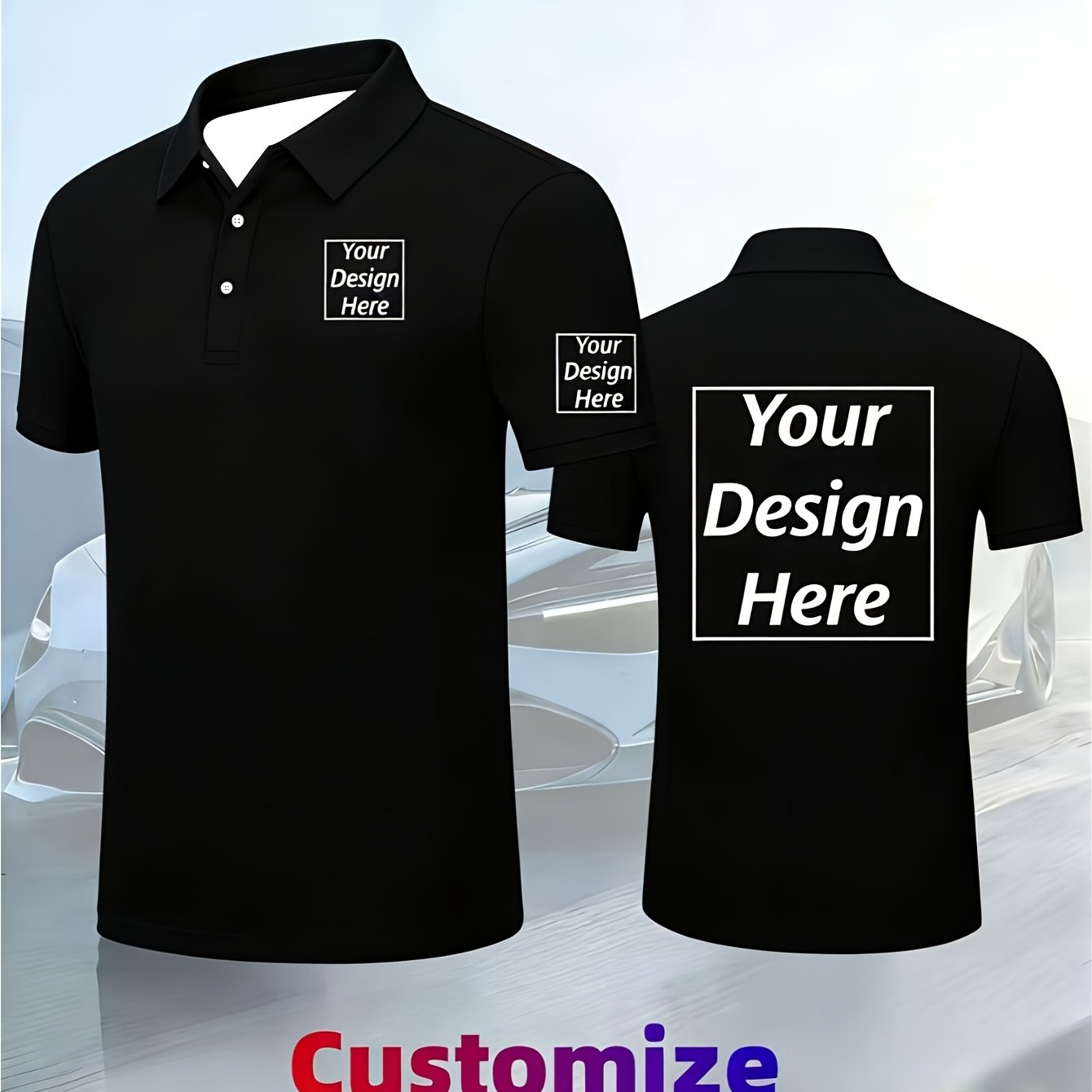 TEMU Men's Breathable Classic Solid Color Shirt - Customizable Front And Back Logos, Short Sleeve Casual Streetwear And Athletic Wear, , Machine