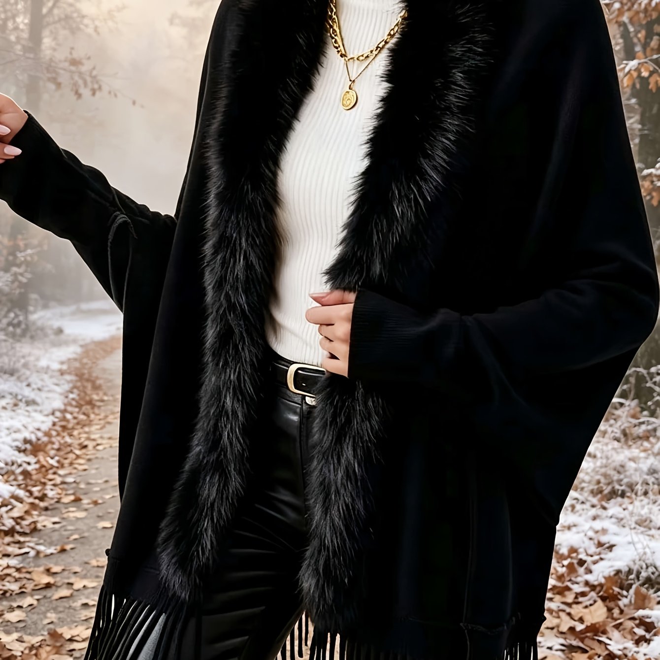 TEMU Plus Size - Plus Size - 's Day New Autumn Oversized Cape Tassel Cloak Shawl Loose Sweater Coat