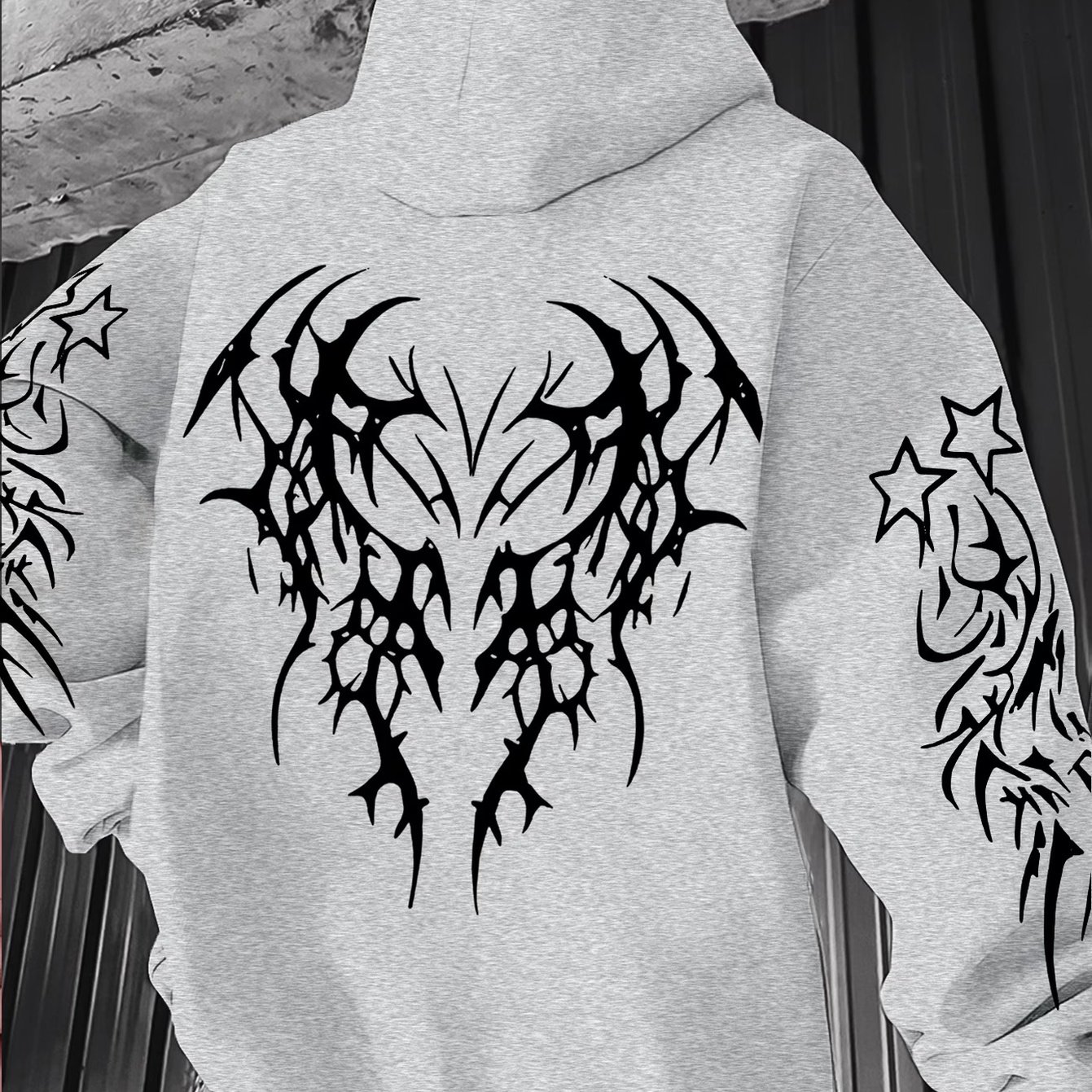 Image of Spike Graphic Hoodie Thorn Sleeve Back Print Dark Grunge Trendy Daily Hooded Top For Men