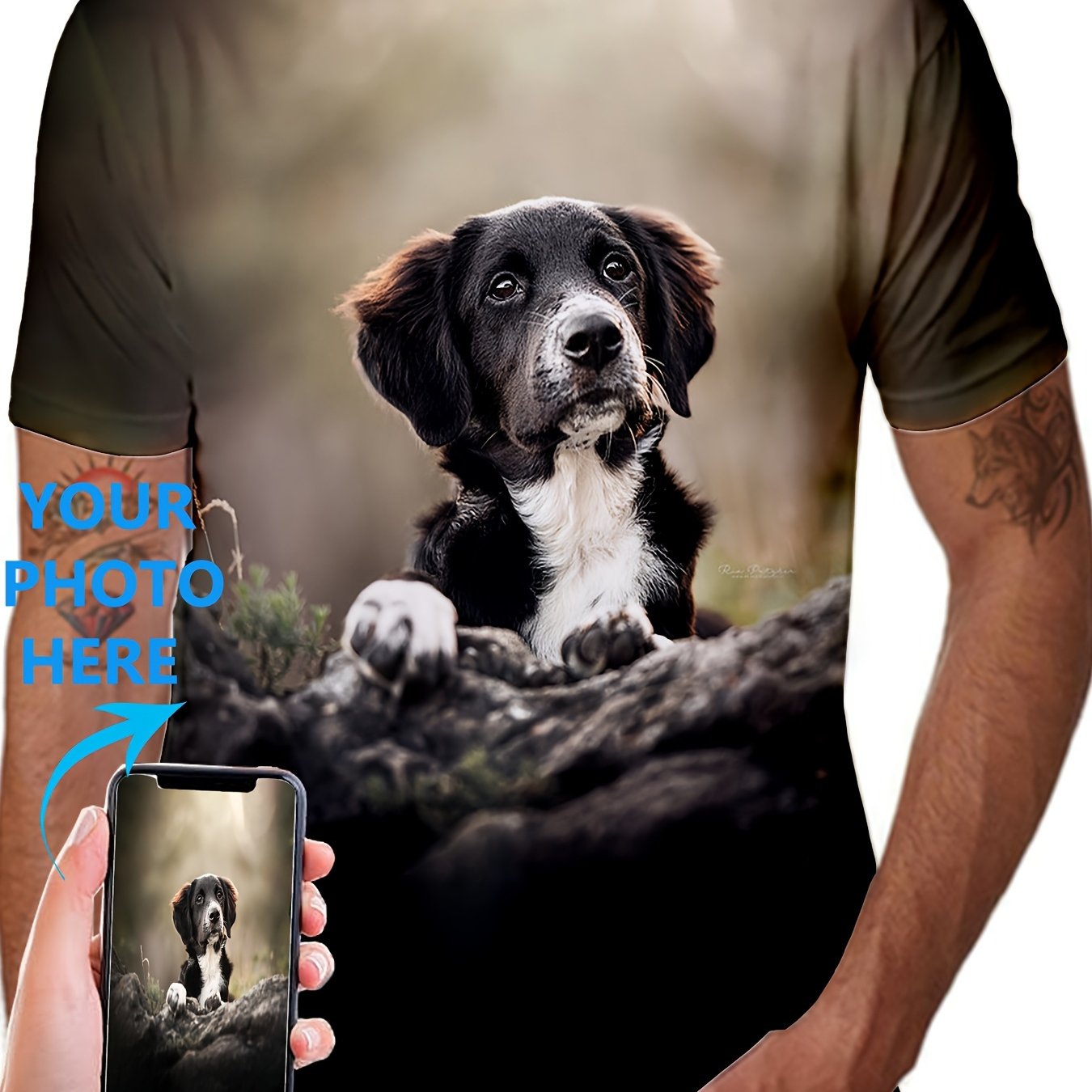 TEMU 3d Custom Family Photo T-shirt- Double-sided Design, Universal Casual Fit, Comfortable All Season, Durable Polyester Fiber , Suitable For Family