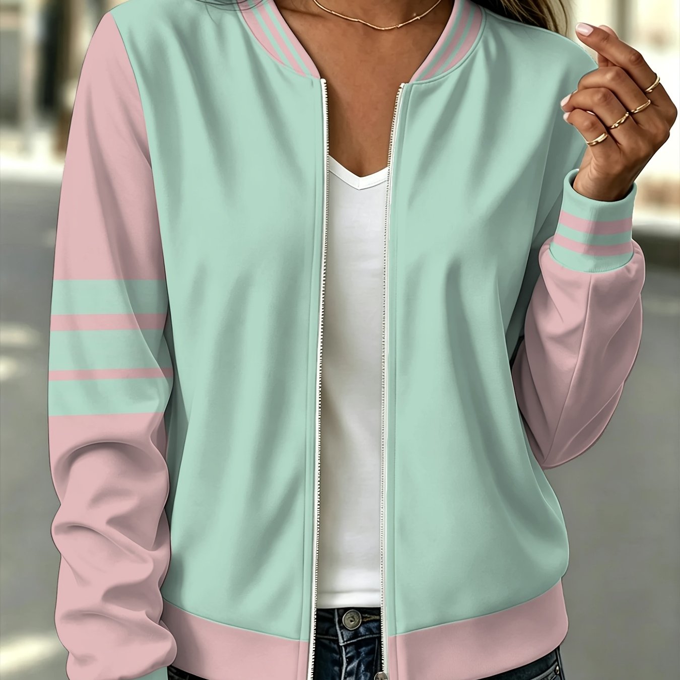 TEMU Women's Casual Jacket, Mixed Colors, Multiple Specifications Available, Light Pink Background Style, Material, Fashionable And Comfortable,