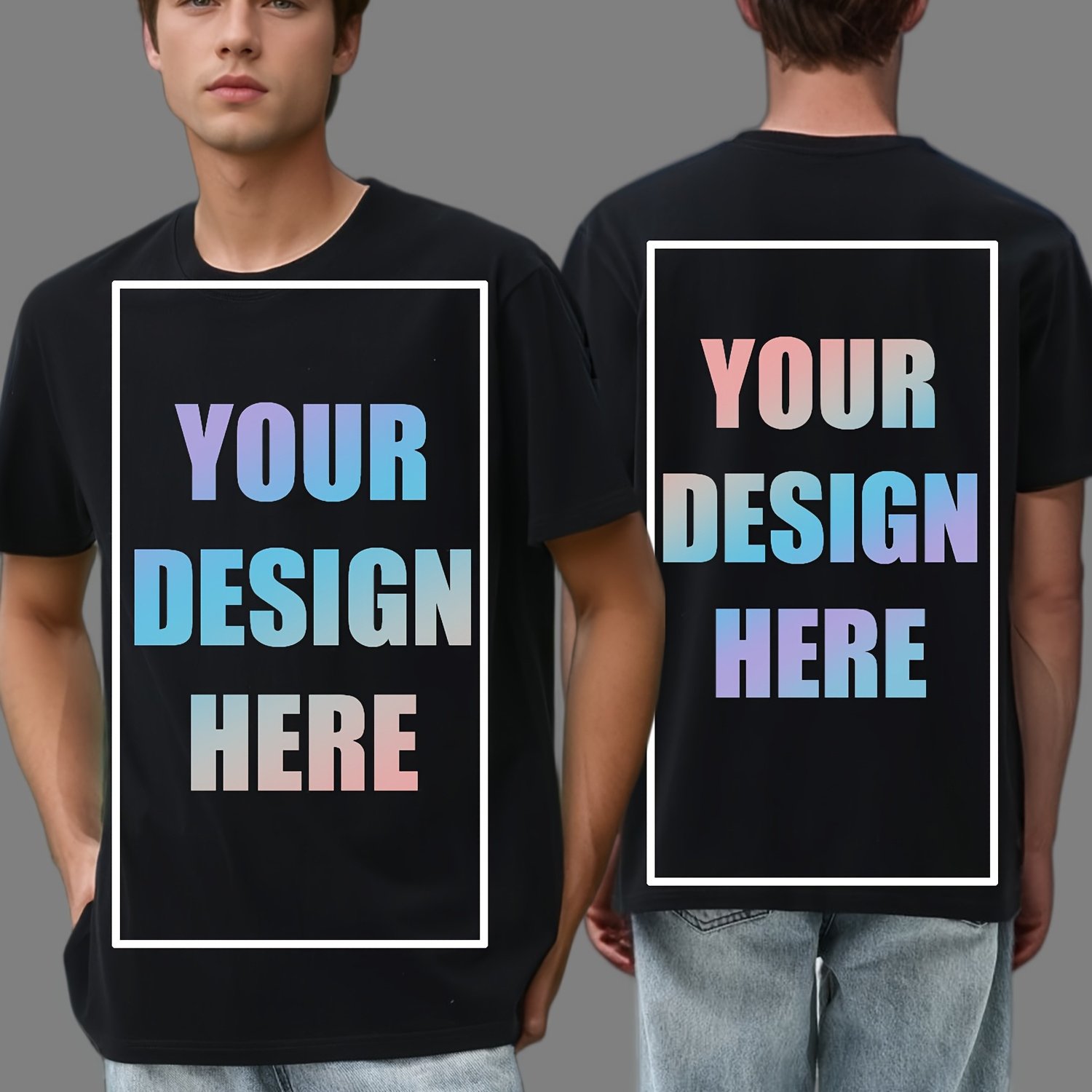 TEMU Men's T-shirt Personalized Print - /text/ Suitable For Families And Couples, Black Short Sleeve Round Neck Summer Casual Wear, Machine Washable