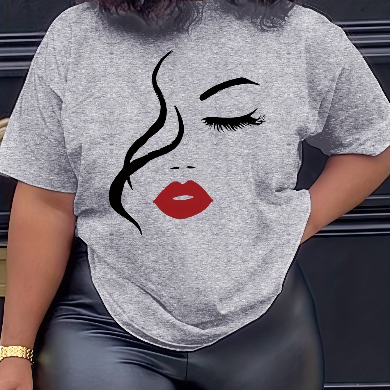 TEMU T-shirt Vintage à Imprimé Portrait, Haut Décontracté à Manches Courtes et Col Rond, Idéal pour l'Été et , Vêtement pour Femmes
