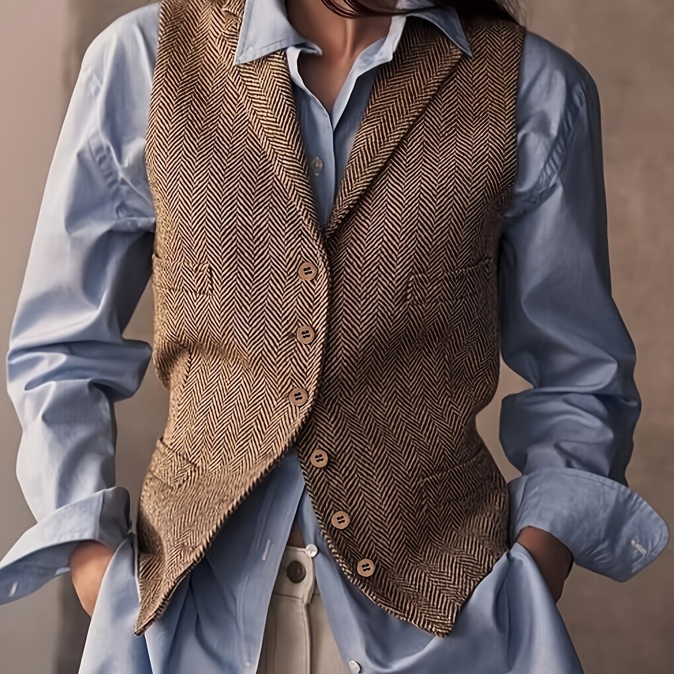 Vintage Elegant Women's Sleeveless Vest Top With Adjustable Tie Design At The Back And Lapel Collar