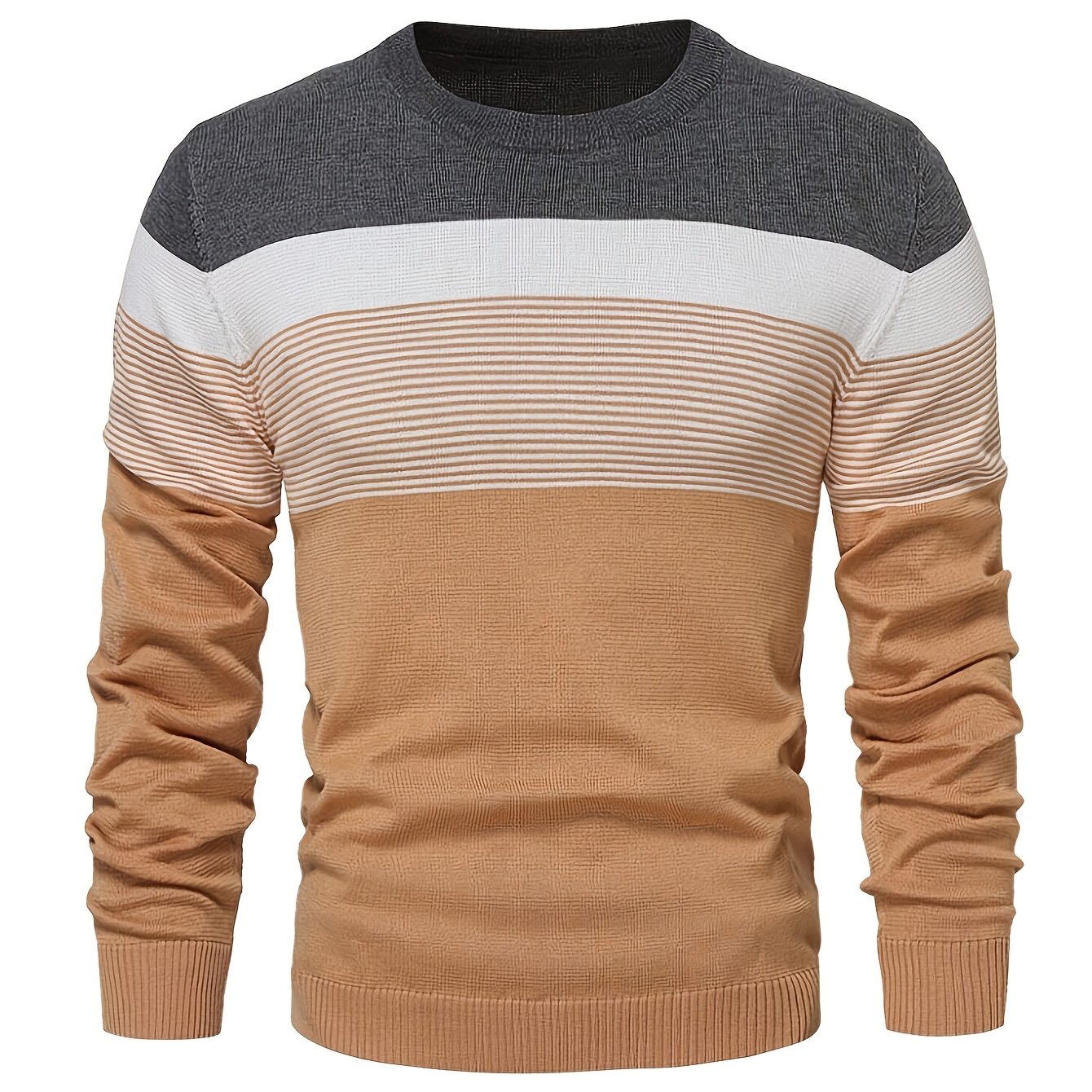 Image of New Cross-border Autumn And Winter Men's Warm Small Striped Round Neck Knitted Sweater Pullover (men's Warm Underwear)