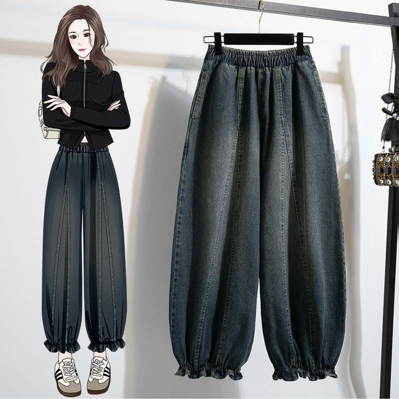 TEMU 【大きいサイズ】新作 レディース ビンテージ風 ハイウエスト ワイドレッグパンツ エッジ 無地 春夏向け。ルーズフィット ド ランタンパンツ。通勤、ホームウェア、ストリートウェア、アウトドアに最適