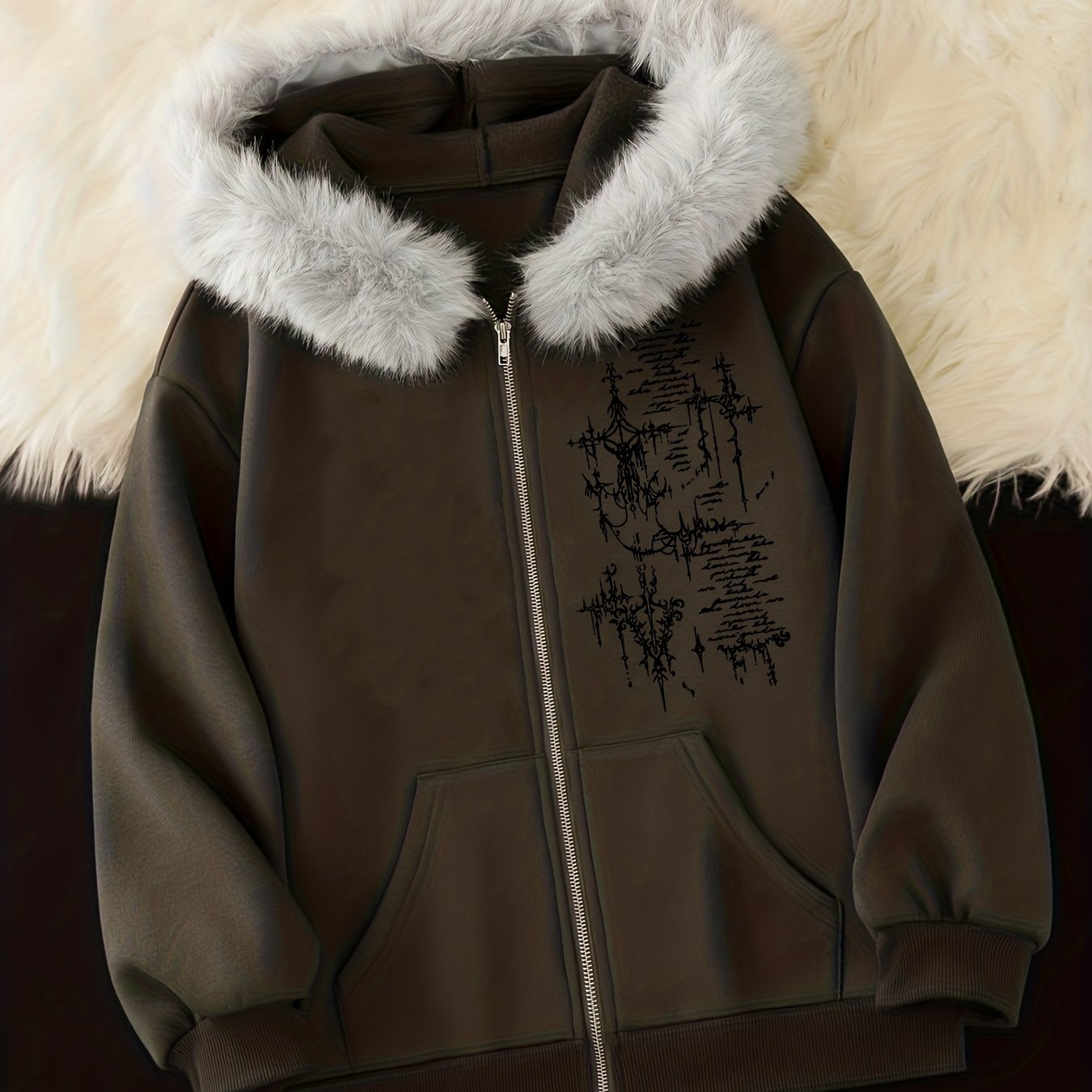 TEMU D235 - Fashionable Women's Detachable Collar Zip-up Jacket, Autumn/winter Brown Coat With Detachable Sleeves, Travel, Leisure, Fashionable And