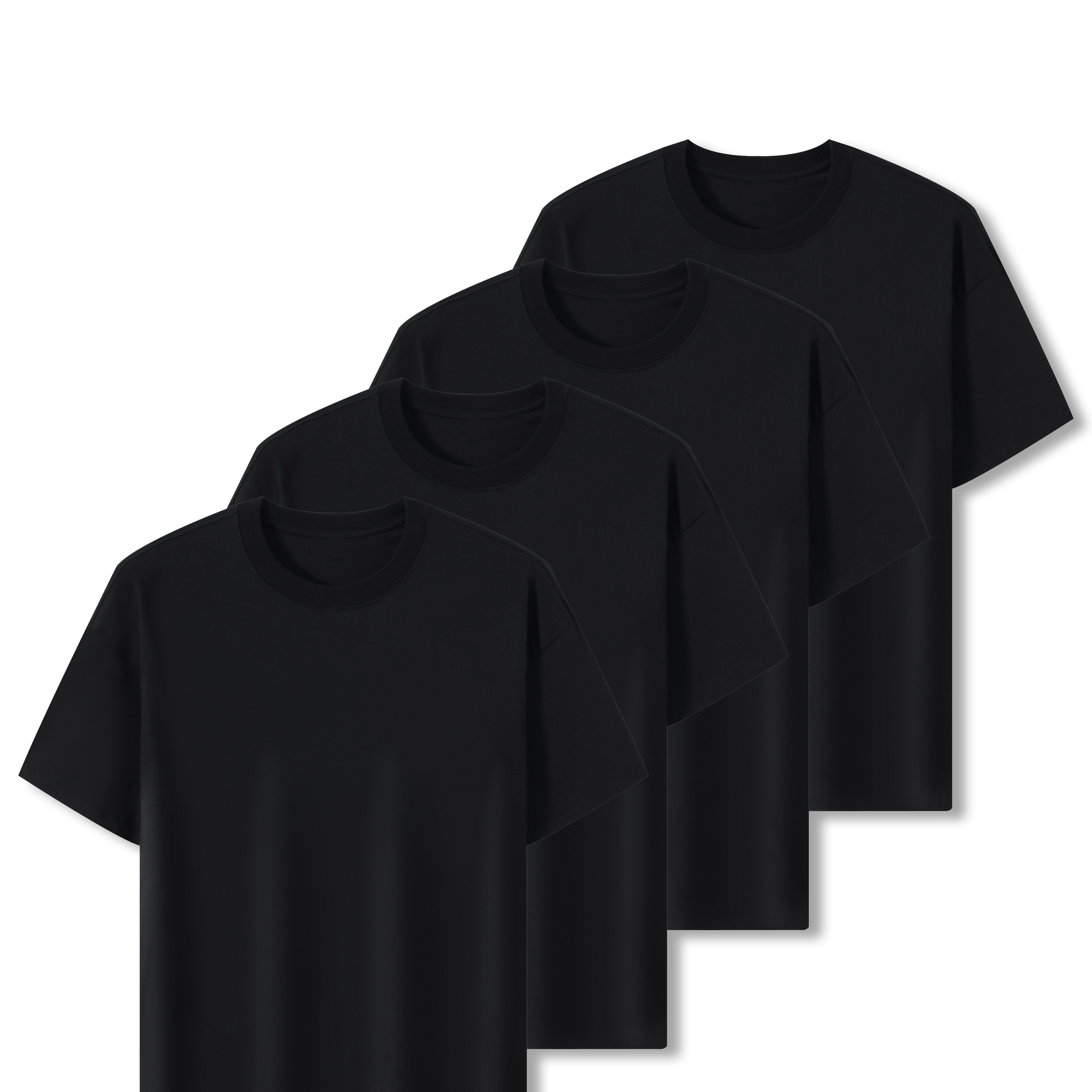 Image of Men' 200g 4pcs Set Pure Cotton T-shirt, Fashion Casual Combed Cotton T-shirt, Short Sleeve Round Neck T-shirt