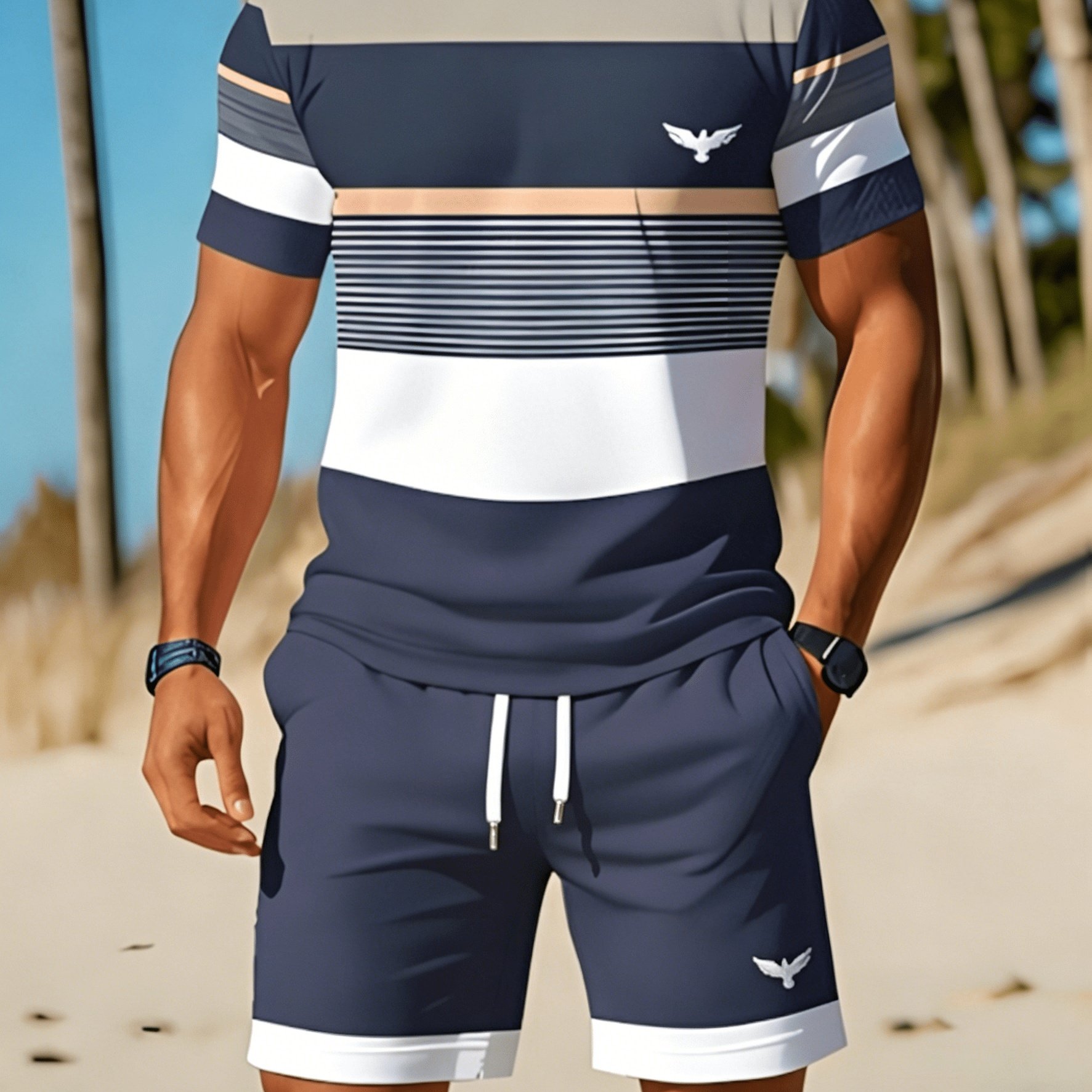 TEMU Men's 2pcs Set, Men's Round Neck Short Sleeve T-shirt And Shorts Outfit, Breathable Athletic , Gift For Men, Plus Size