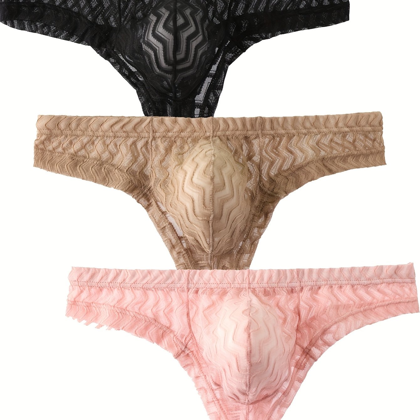 TEMU Set Of 3 Men's Low-rise Mesh Lace Boxer Shorts, Stylish And Breathable, Transparent Bikini-style Underwear For A Cool Summer Vibe