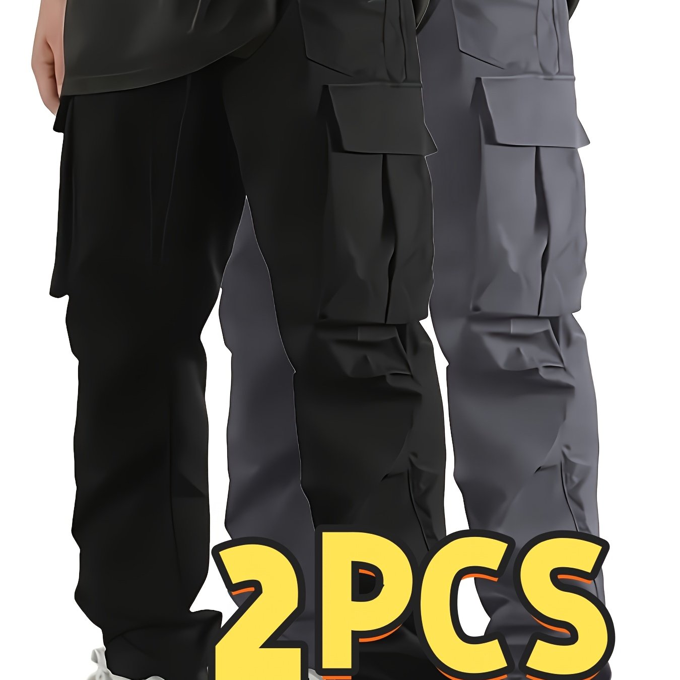 TEMU 2pcs Men's Fashion Cargo Pants, Casual Hiking Trousers, Breathable Comfortable Loose Straight Trousers With Multiple Pockets For Spring, Summer,