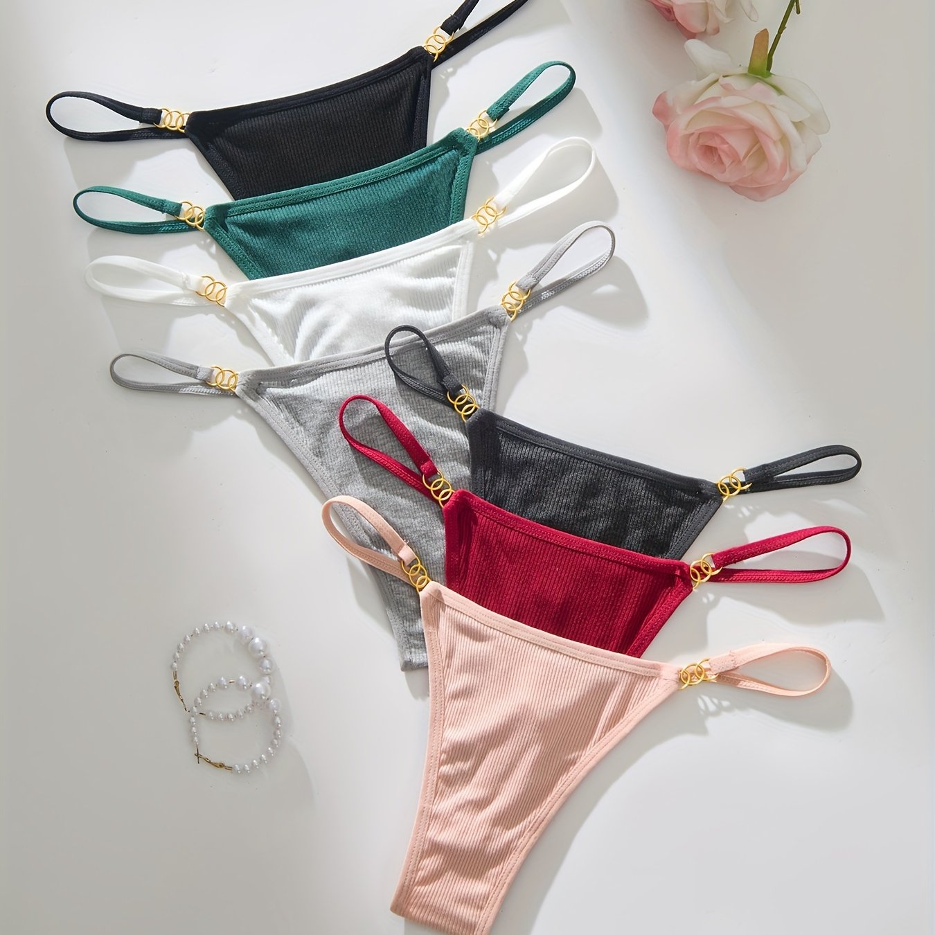 7pcs Simple Optional Thong Panties, Low-waist, Comfortable Stretch Underwear, Women's Lingerie