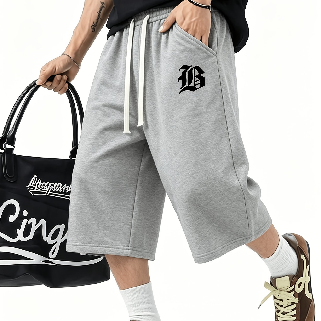 TEMU Pantalon Capri d'été pour homme, tendance et mode, avec cordon de serrage | Design de poche , tissu et confortable, idéal pour le streetwear et