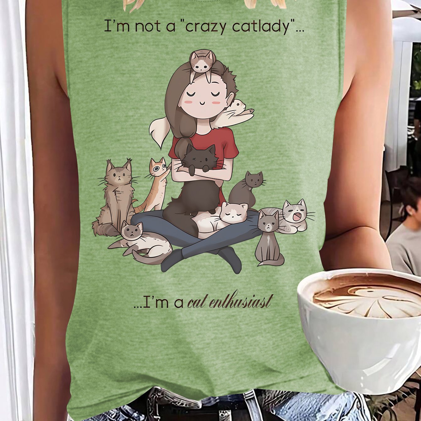 TEMU Women's Summer Clothing A Crazy Catlady Cat Print Round Neck Sleeveless Vest, Suitable For Daily And Formal Attire, Fashion Sports Casual Retro