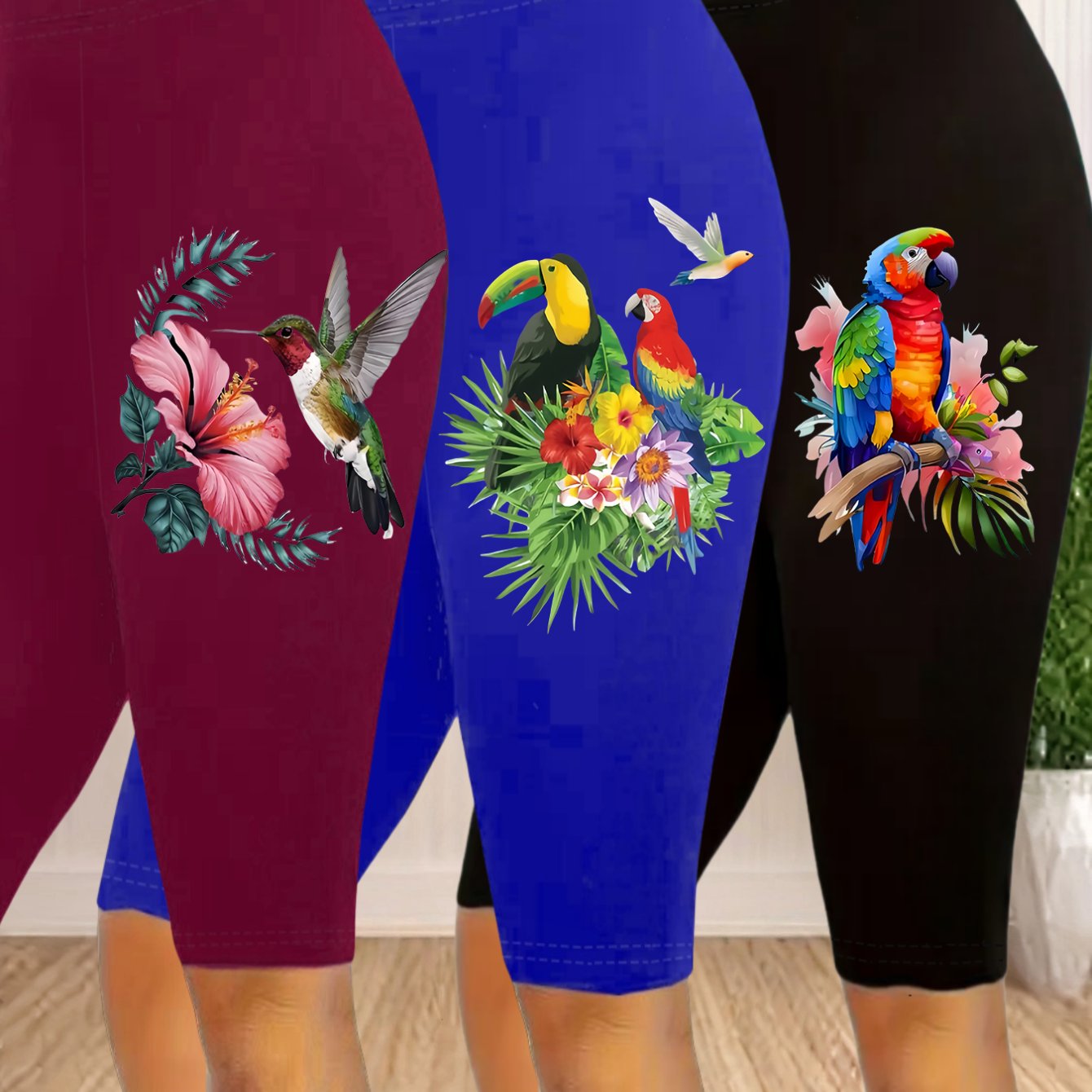 TEMU Plus Size, Extended 3pcs Plus Size Women's Printed Stretch Waistband S Leggings