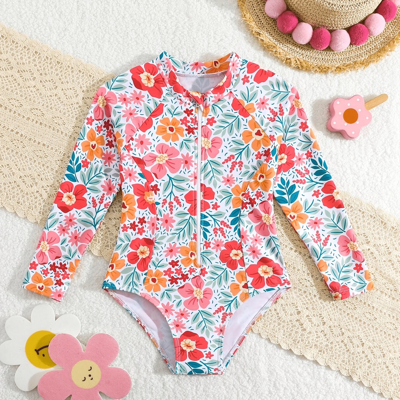 TEMU Traje de baño tipo mono con estampado de palmeras para piscina