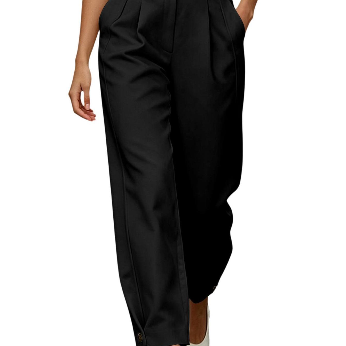Women's Tailored Business Pants Solid Color Fit With Side Pockets For Office Daily Professional Wear, Polished Dress Trousers For Modern Professionals