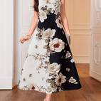 floral print pocket dress casual pocket waist summer swing long dresses womens clothing