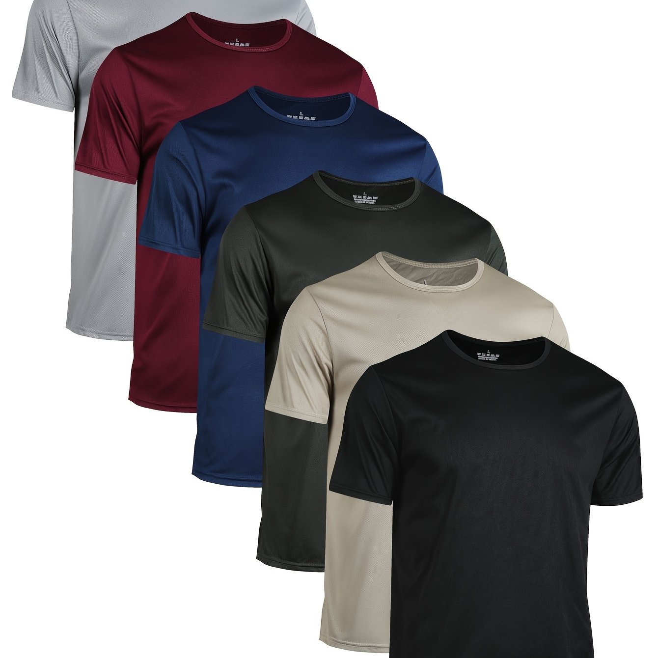 TEMU Quick-dry And Breathable Men's 6-pc Solid Color T-shirt Set, Crew Neck And Short Sleeve Tees, Lightweight And Comfortable Summer Sports Tops For