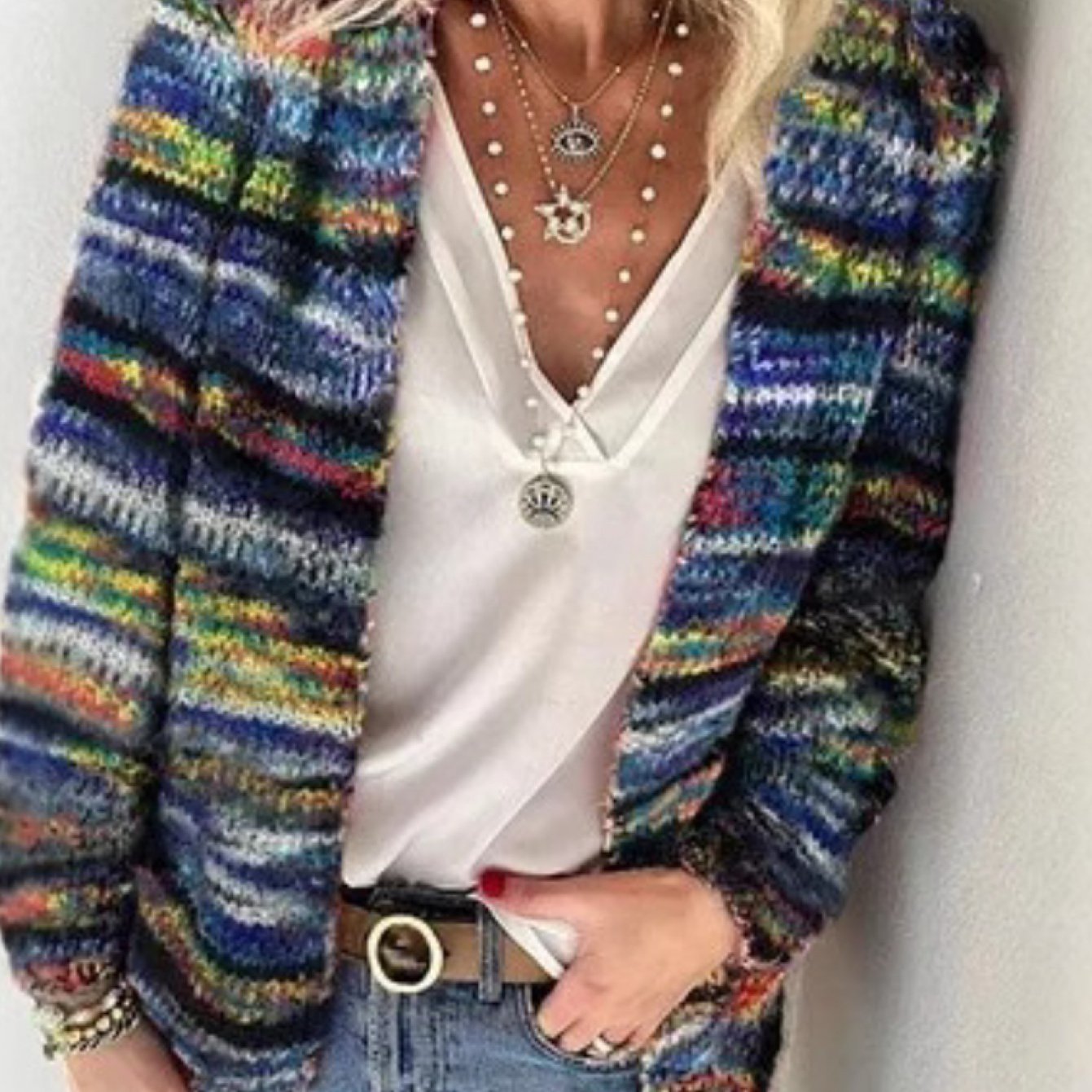 TEMU Scacto Women's Large Colorful Pattern Cardigan - Fun Bright Y2k Style Open Front Sweater