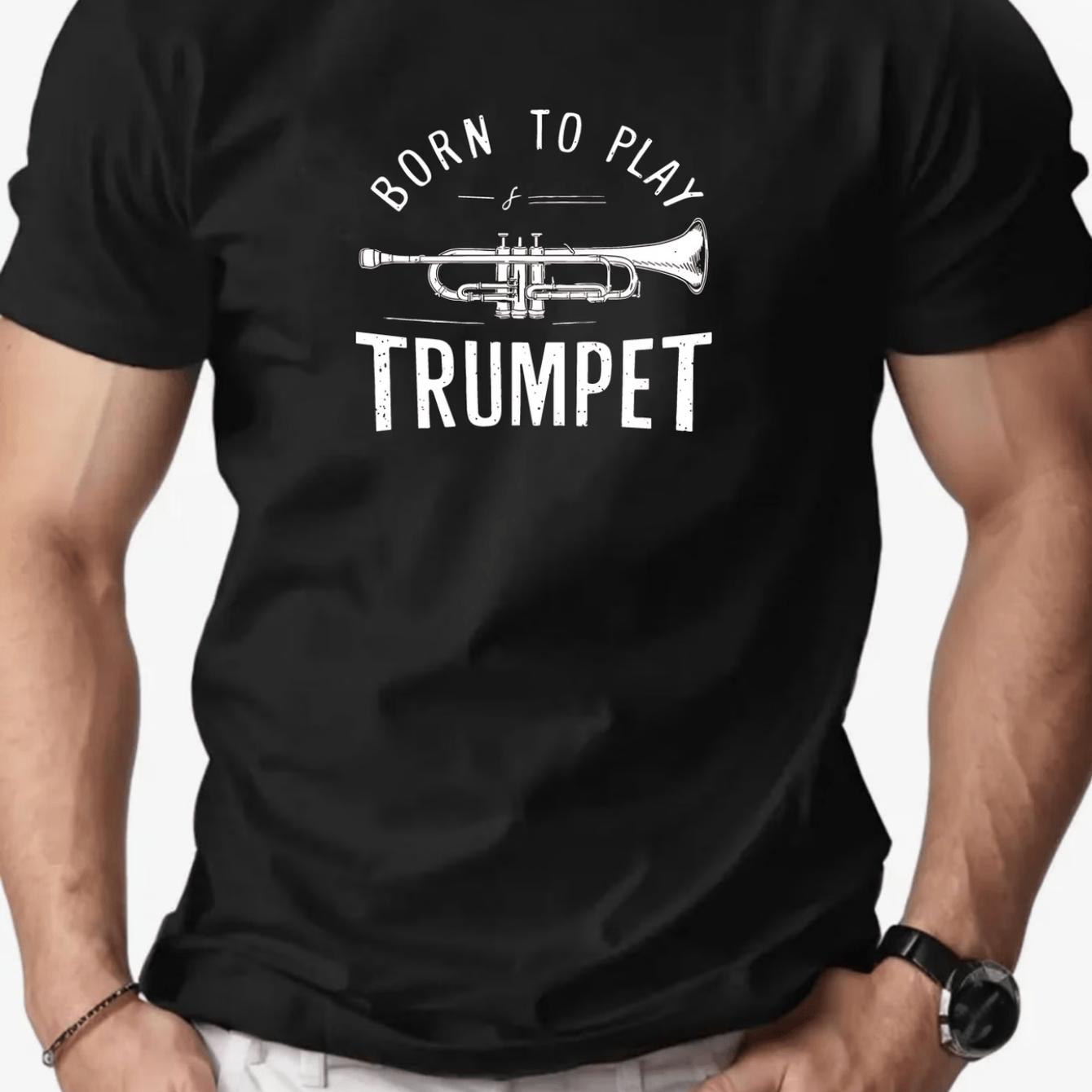 TEMU Men's "" Trumpet Player Accordion T-shirt | Casual Style, Soft And Breathable, 1, Vibrant Print Design, Crew Neck Short Sleeve Summer Shirt,