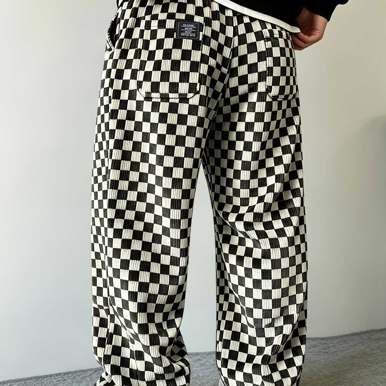 TEMU Men's Corduroy Long Pants, Pattern, Back , Adjustable Drawstring Waist, Comfortable And Versatile, Men's Corduroy Trousers, Suitable For Casual