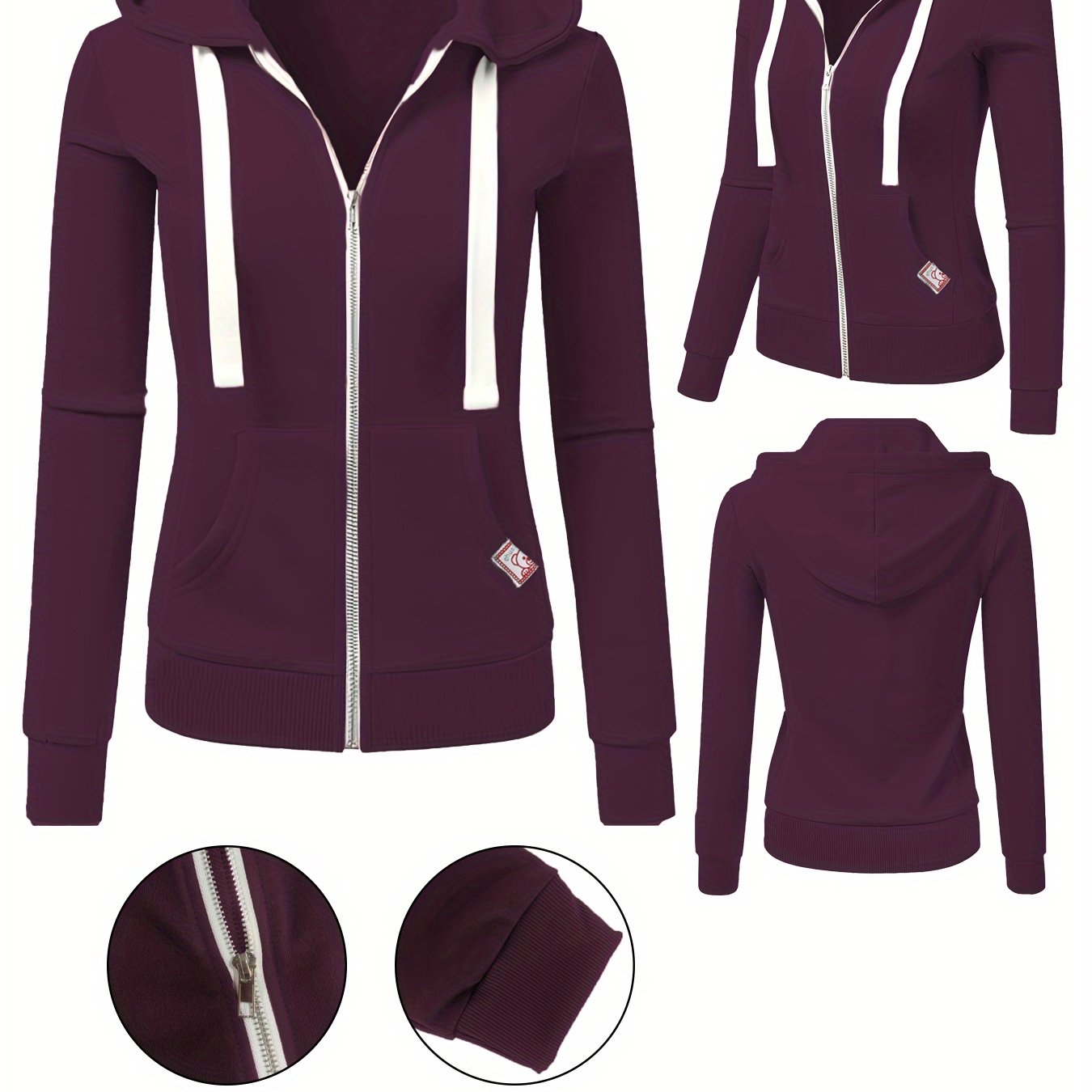 TEMU Veste à capuche zippée et cordon de serrage, coupe slim, et décontractée, collection automne-hiver pour femmes, avec poche et coupe chaude
