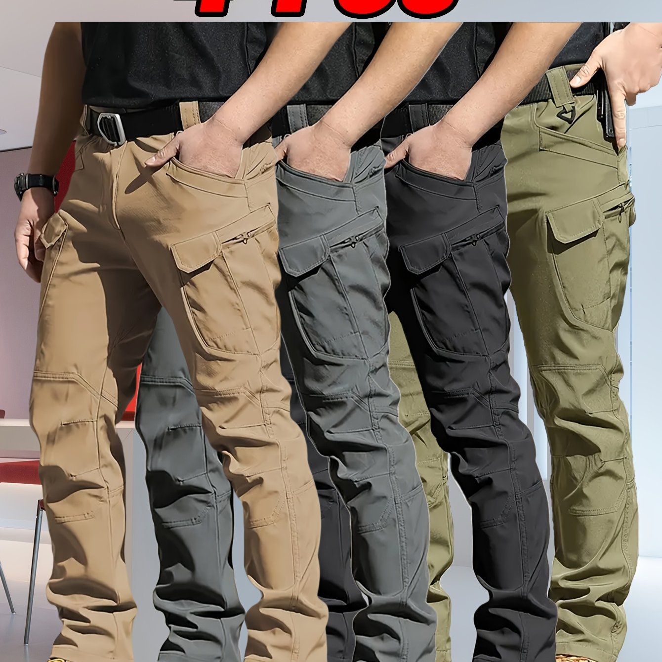 TEMU 4 Pairs Of Men's Lightweight Work Pants - Durable, Breathable And Quick-drying, With Multiple Pockets, Straight-leg Pants Suitable For And
