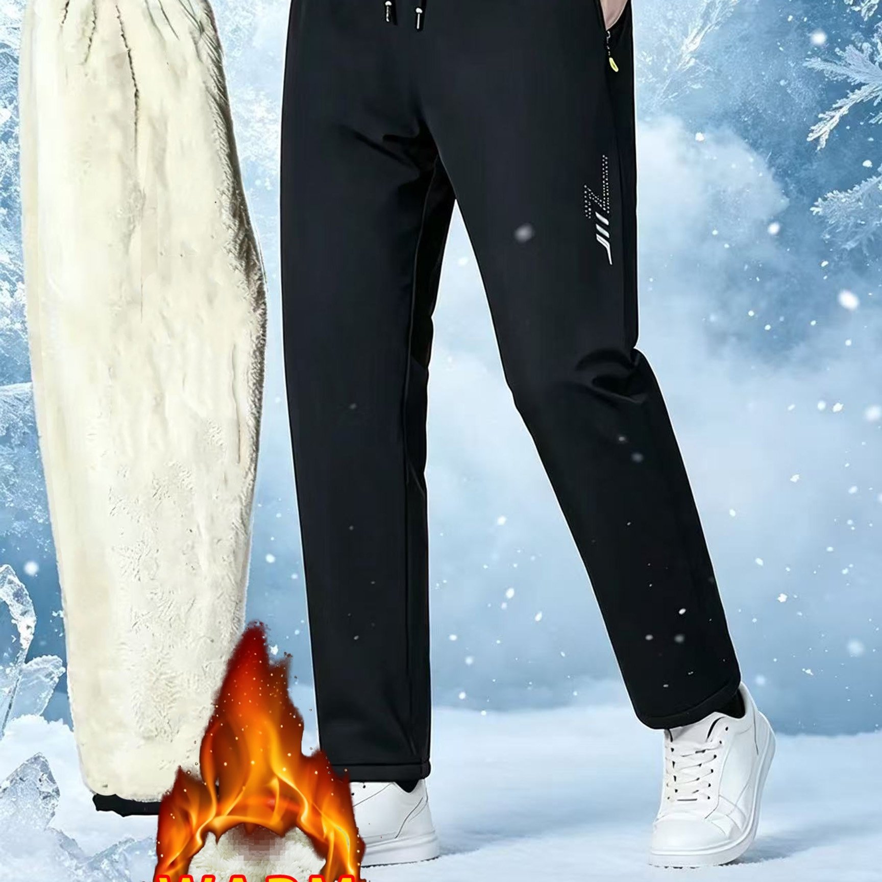 TEMU Men's Thickened Fleece-lined Trousers, With Zipper Pockets And Drawstring Waistband Winter Fleece-lined Athletic Pants, Running Fleece Casual