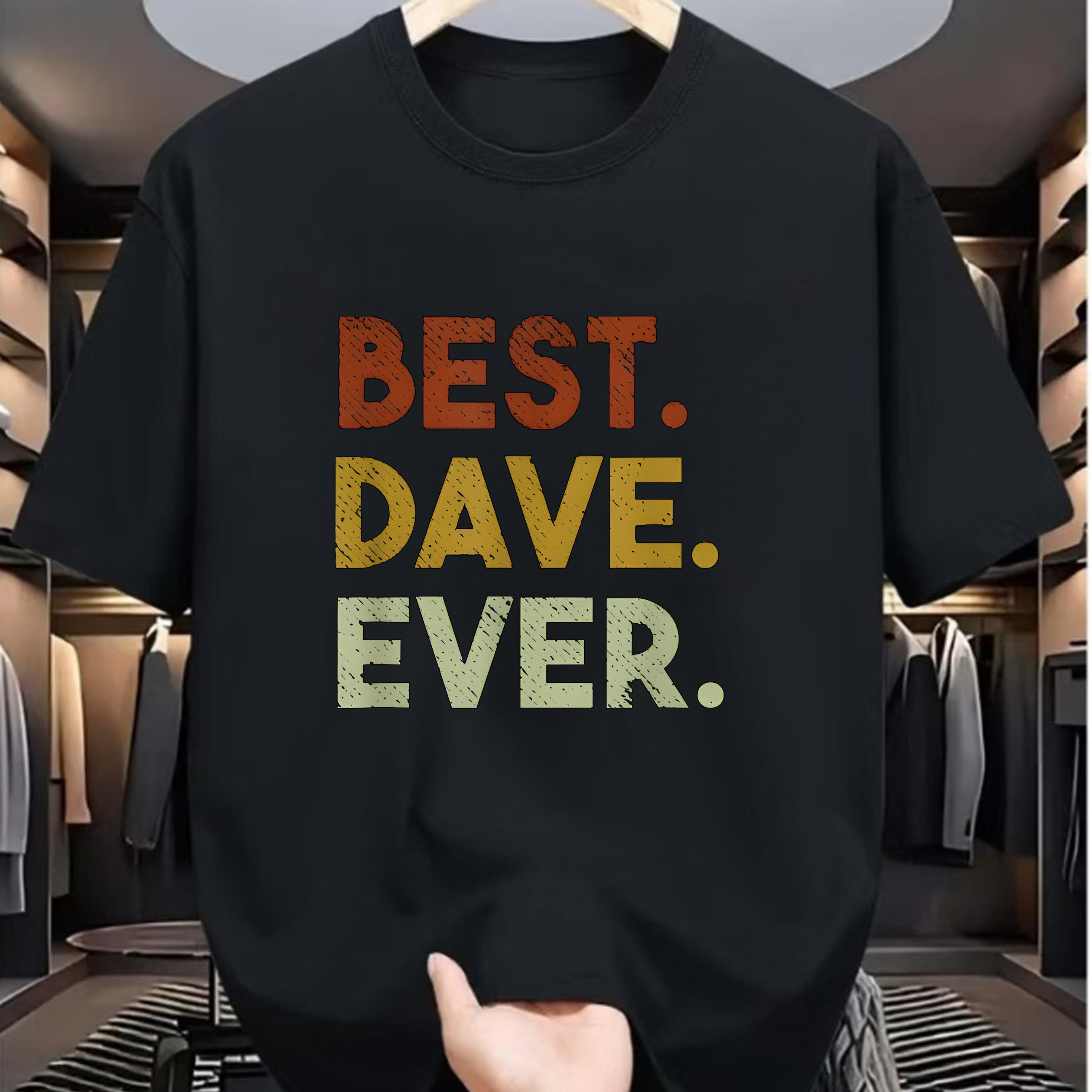 TEMU Best Dave" Men's Casual T-shirt - Polyester Fiber, Crew Neck, Short Sleeve, Street Hip-hop Style, Summer European And Trend, Sporty Style
