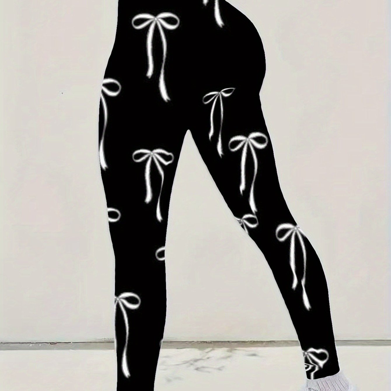 Women's High Waist Yoga Pants Tummy - Full Coverage Bow Print Athletic Leggings, Non-sheer Opaque Suitable For Gym,, Workout & Casual Wear, Machine Washable Fitness Pants For Body Types ()
