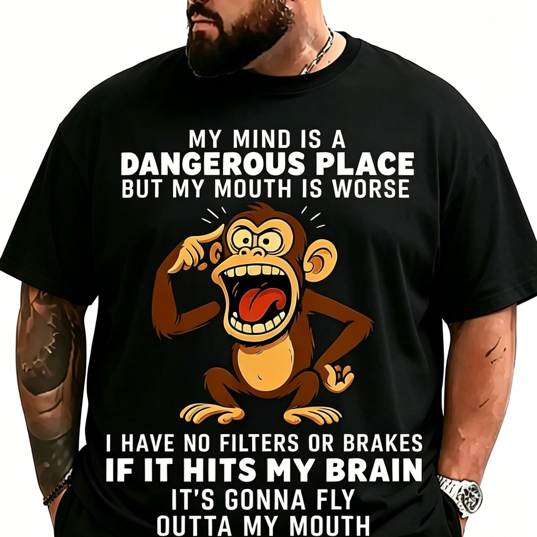 TEMU Men' Attitude T-shirt, & " Mind" Quote , Great For Novelty & Style, Plus Size