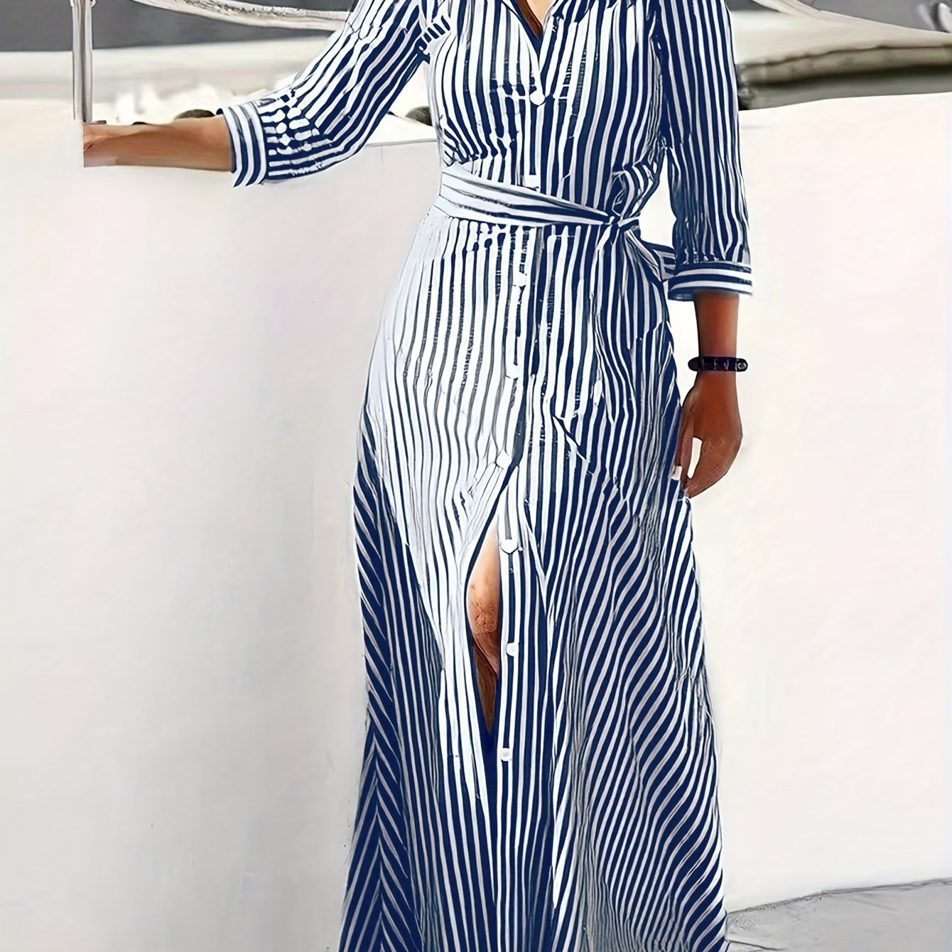 TEMU Casual Elegant Women's Striped Print Dress