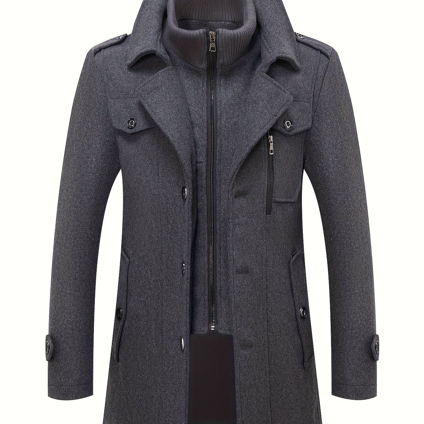 Image of ( Obm) Autumn Winter Men's Business Tweed Overcoat Fashion Double-lapel Tweed Coat Men's Jacket