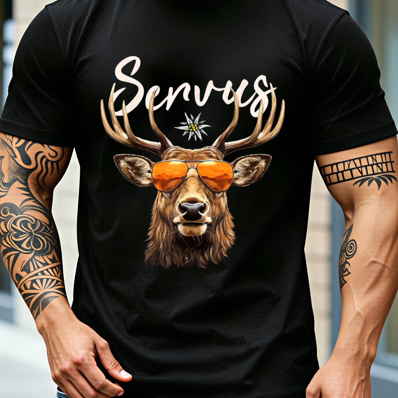 Image of Men's Servus Style Traditional Graphic T-shirt Folk Festival Printed Casual Tee Oktoberfest Daily Outfit Top Authentic Gift For Male Fans, Plus Size