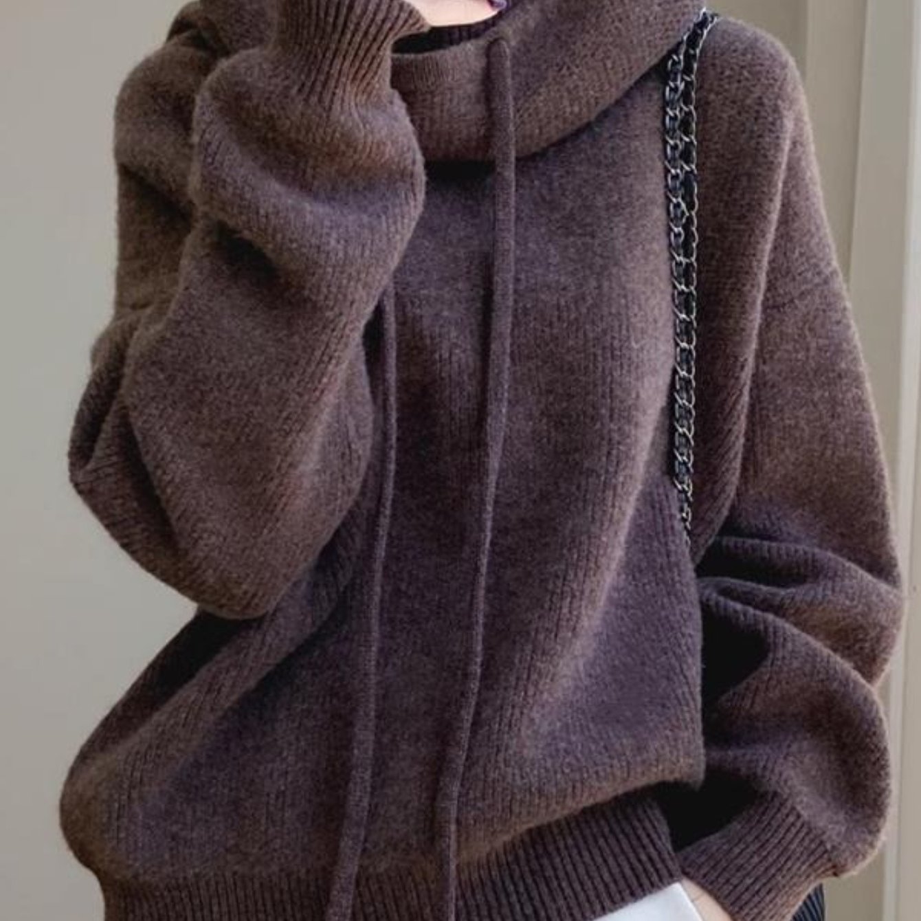 TEMU Women's Winter Warm Sweater - Thickened Loose-fit Hooded Pullover, Solid Color Casual Sweaters For Weather, Cozy Sweaters For Layering, Hand